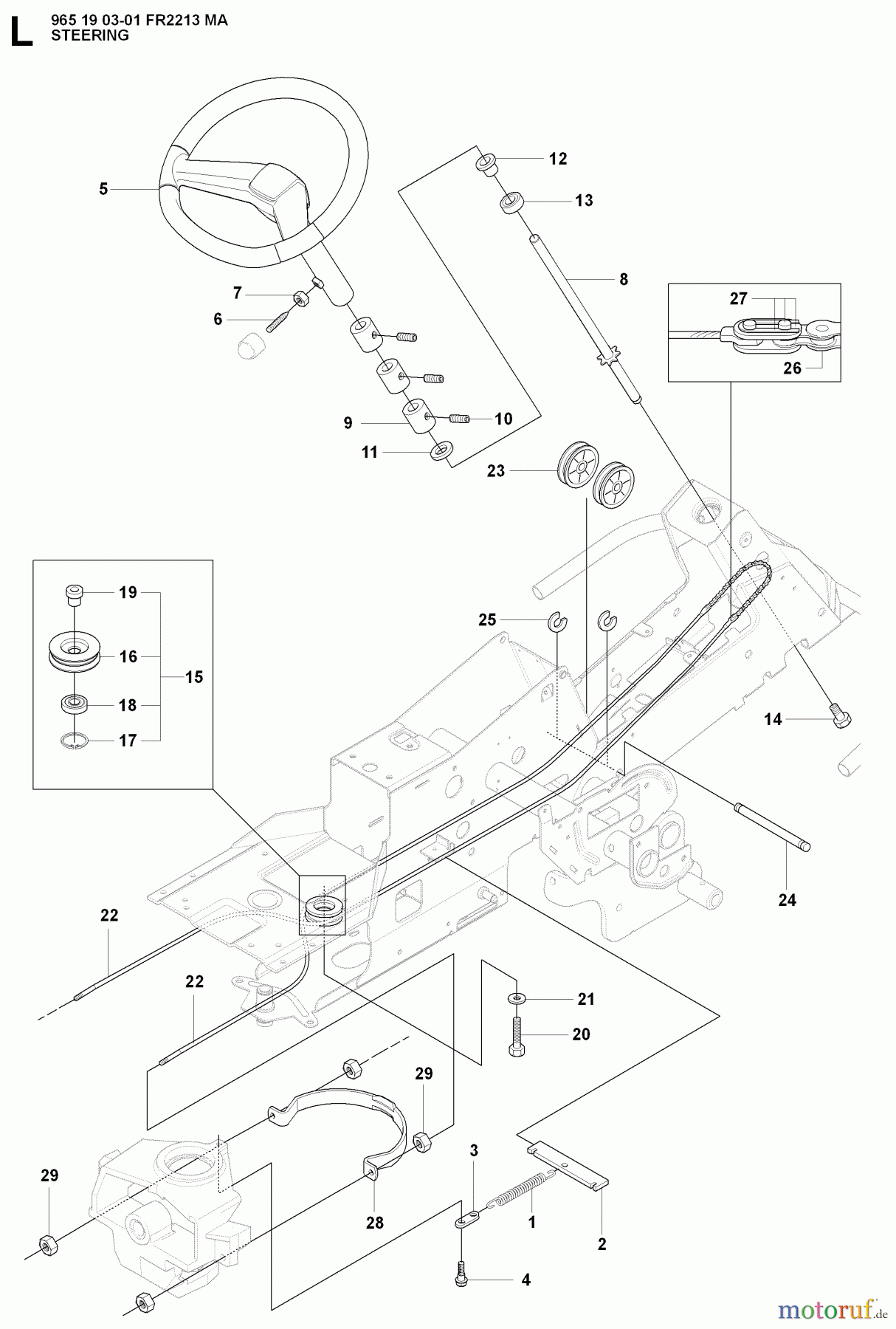  Jonsered Reitermäher FR2213 MA (965190301) - Jonsered Rear-Engine Riding Mower (2008-01) STEERING