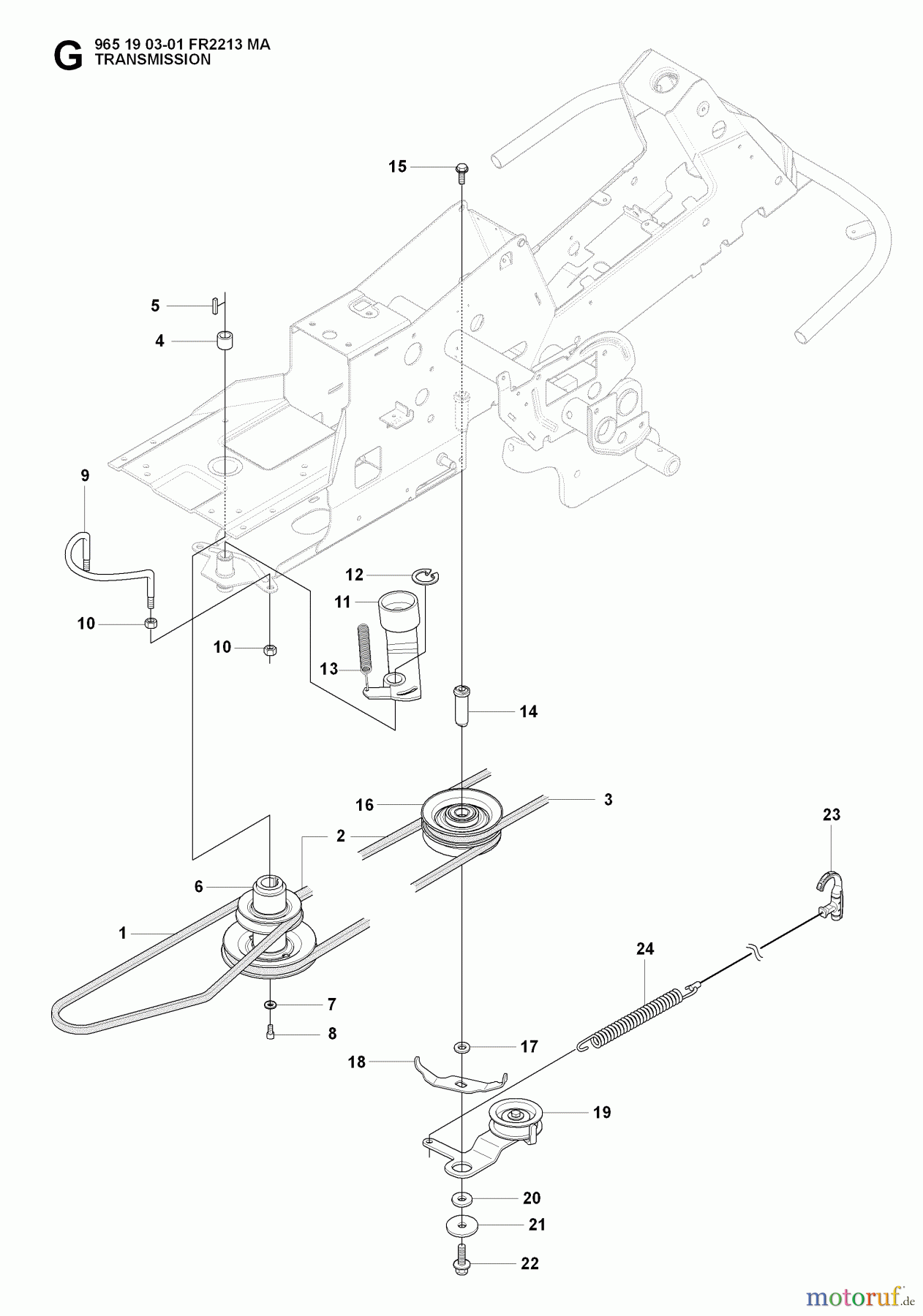Jonsered Reitermäher FR2213 MA (965190301) - Jonsered Rear-Engine Riding Mower (2008-01) TRANSMISSION