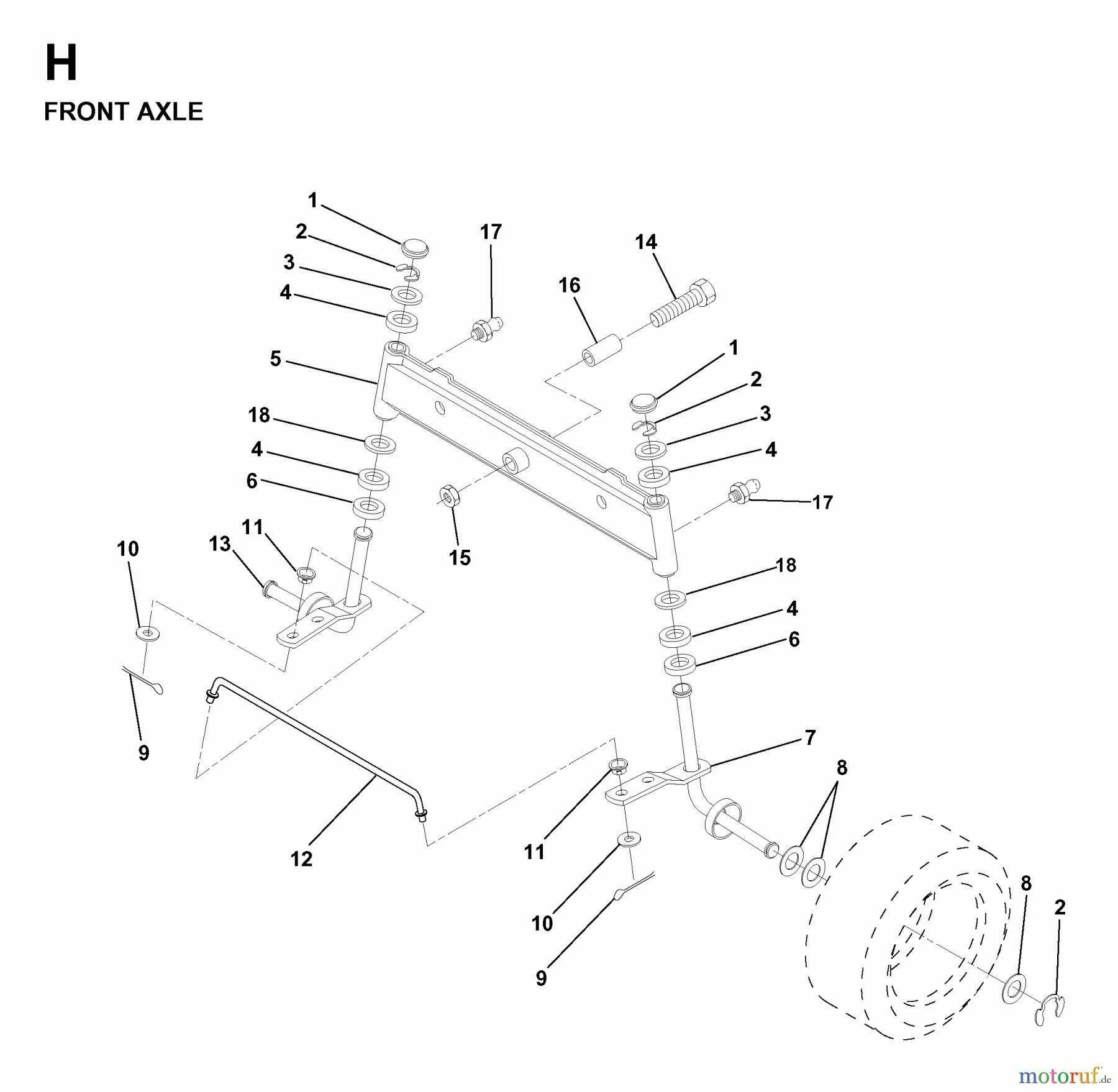 Jonsered Rasen und Garten Traktoren LR11 (TEC36) - Jonsered Lawn & Garden Tractor (1998-04) FRONT AXEL