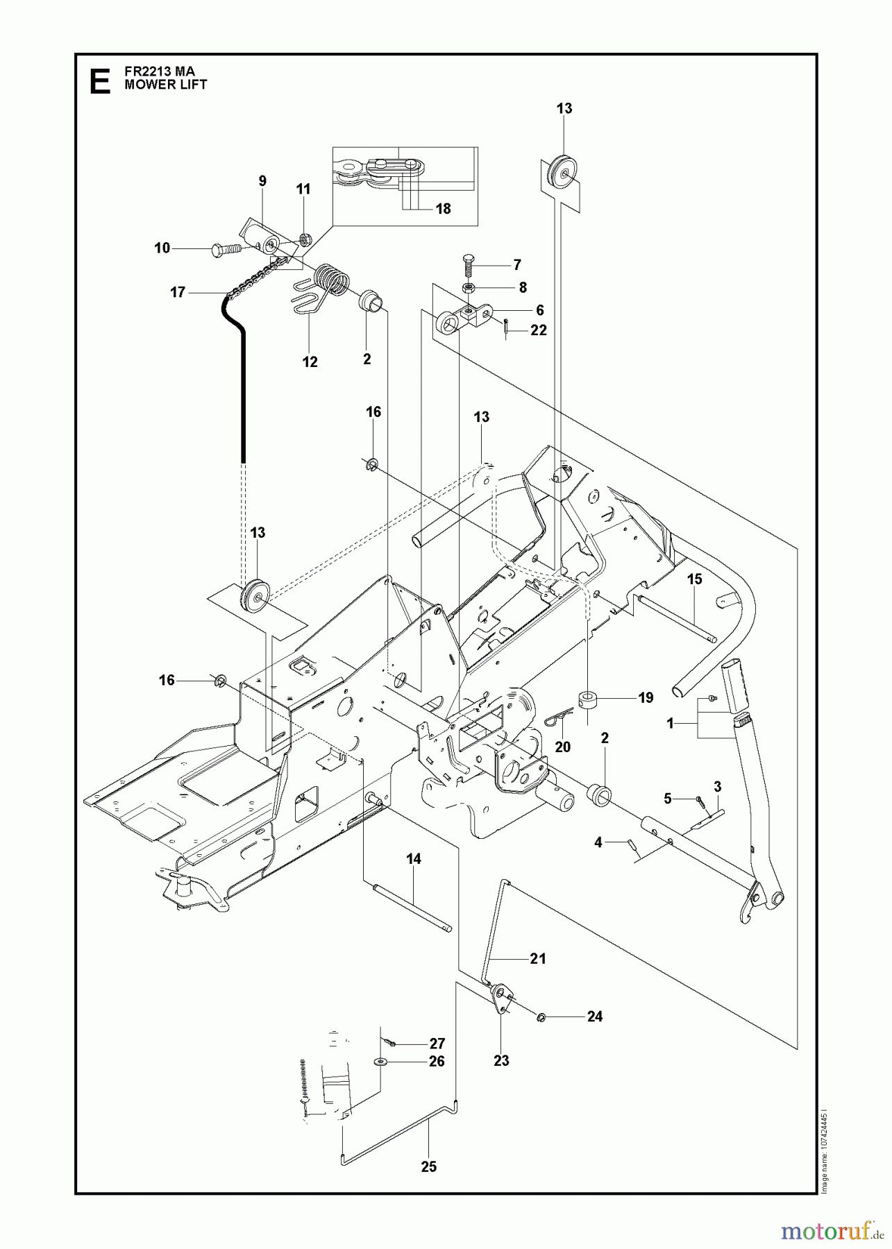 Jonsered Reitermäher FR2213 MA (965190301) - Jonsered Rear-Engine Riding Mower (2009-04) MOWER LIFT / DECK LIFT