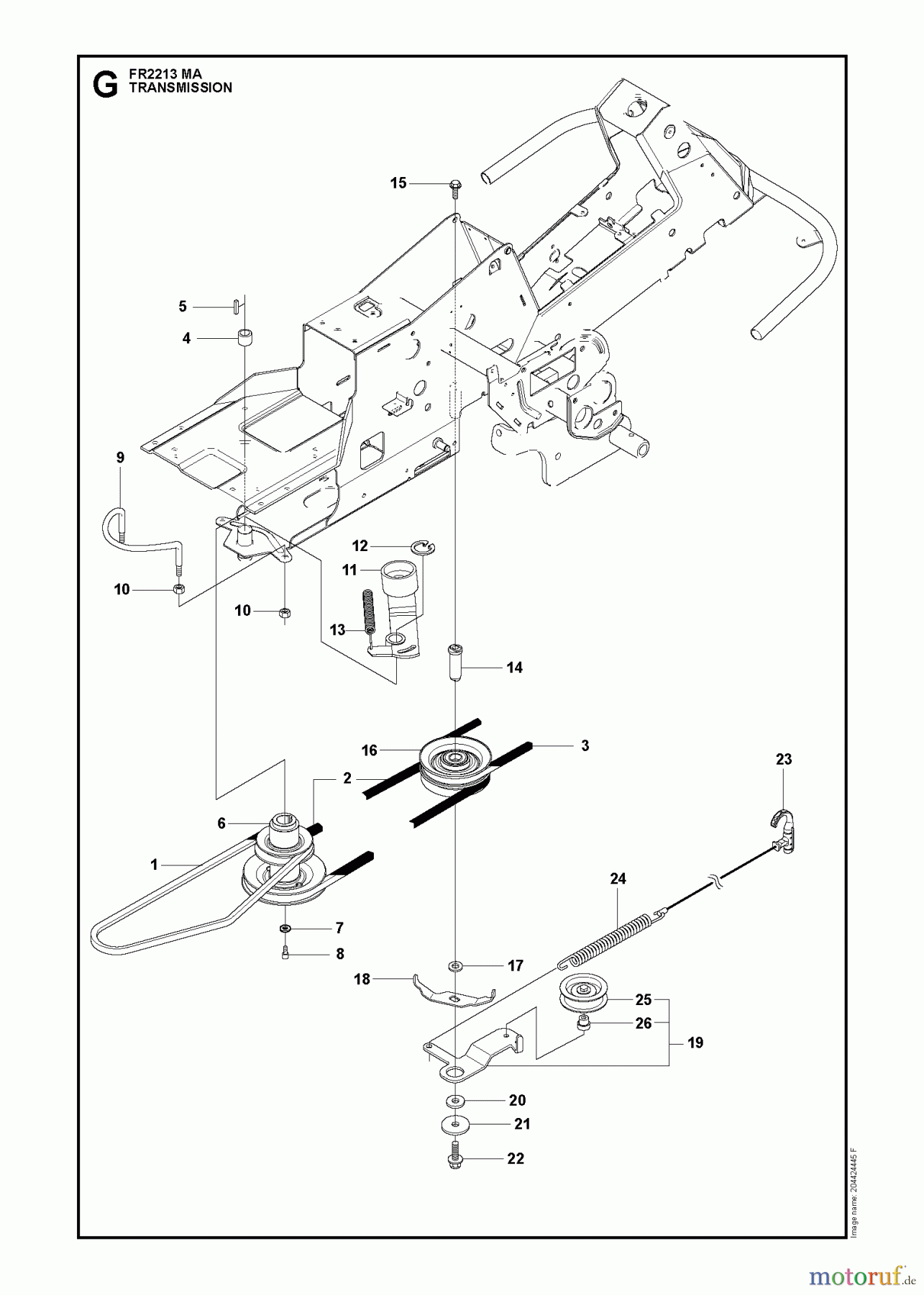 Jonsered Reitermäher FR2213 MA (965190301) - Jonsered Rear-Engine Riding Mower (2009-04) TRANSMISSION #1