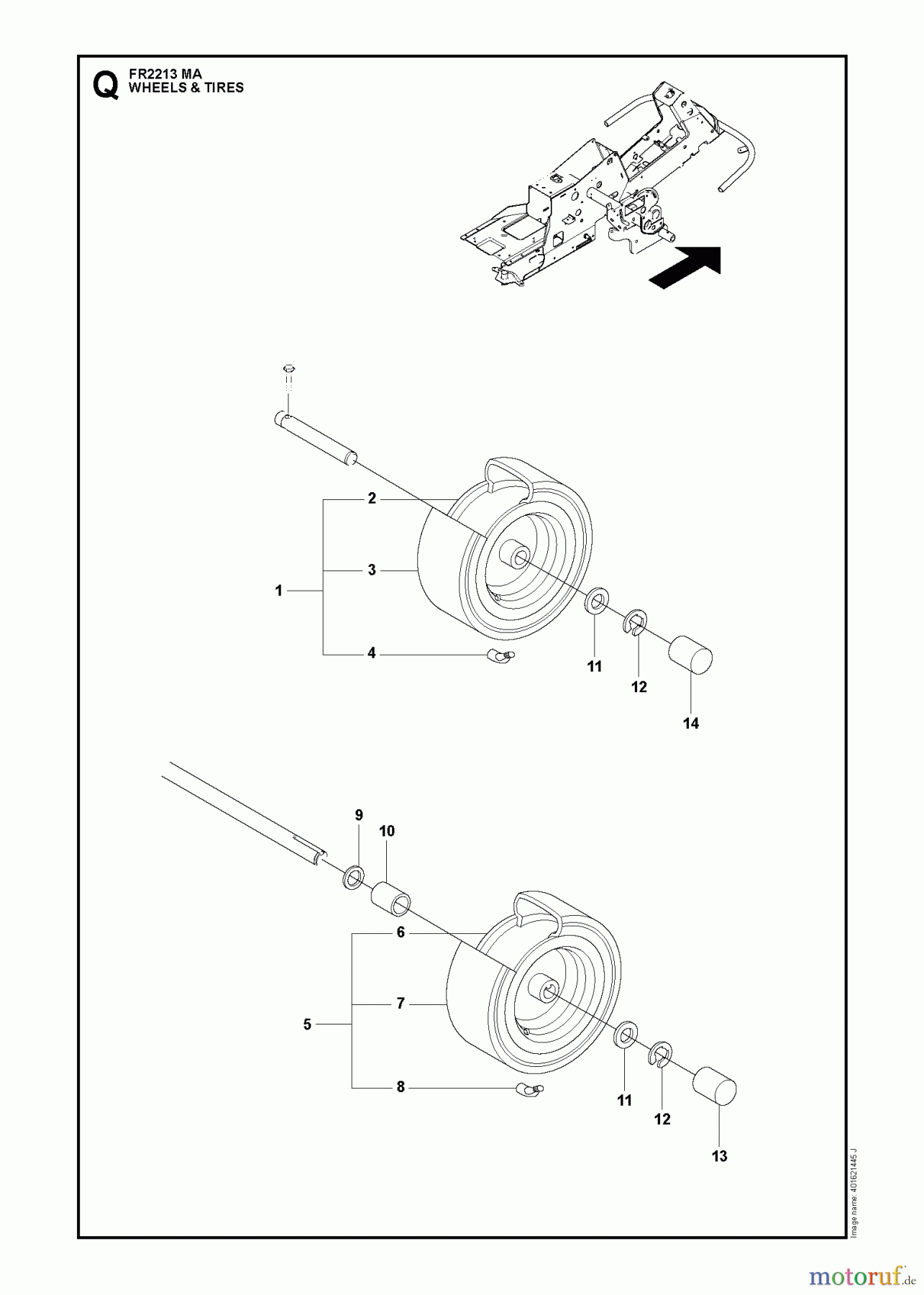 Jonsered Reitermäher FR2213 MA (965190301) - Jonsered Rear-Engine Riding Mower (2009-04) WHEELS TIRES