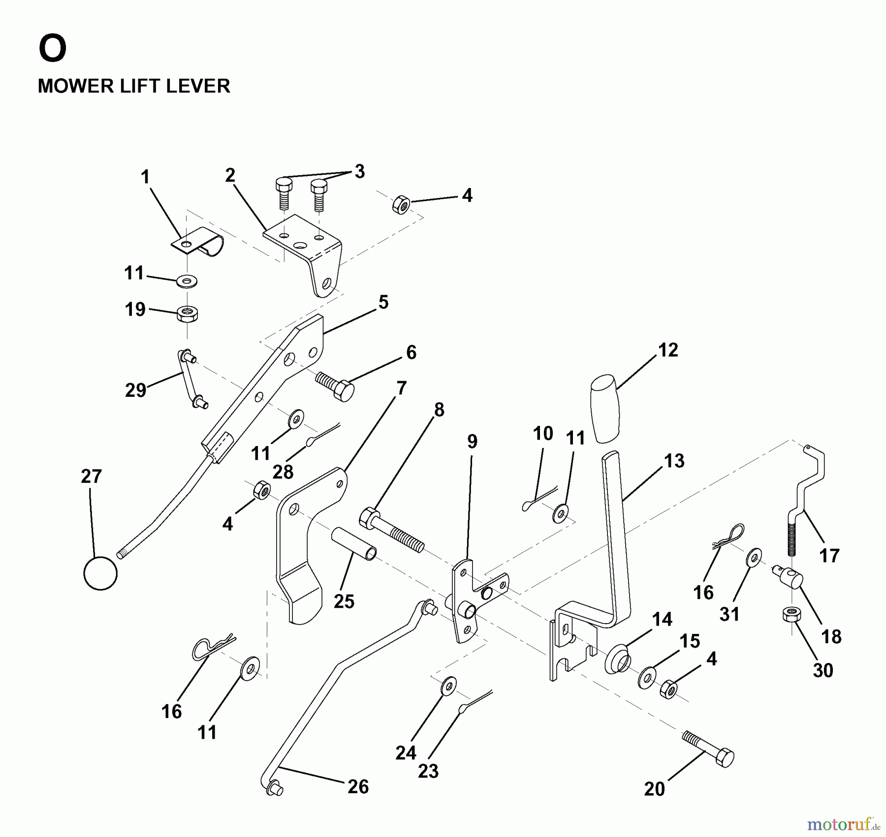 Jonsered Rasen  und Garten Traktoren LR11 (TEC36) - Jonsered Lawn & Garden Tractor (1998-04) MOWER LIFT LEVER