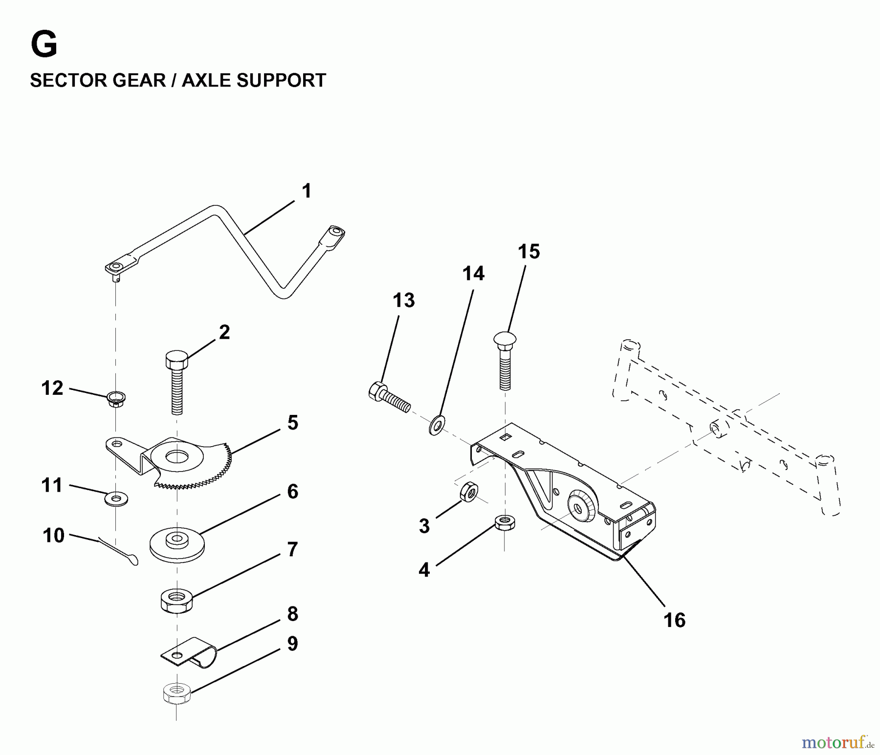 Jonsered Rasen und Garten Traktoren LR11 (TEC36) - Jonsered Lawn & Garden Tractor (1998-04) SECTOR GEAR / AXLE SUPPORT