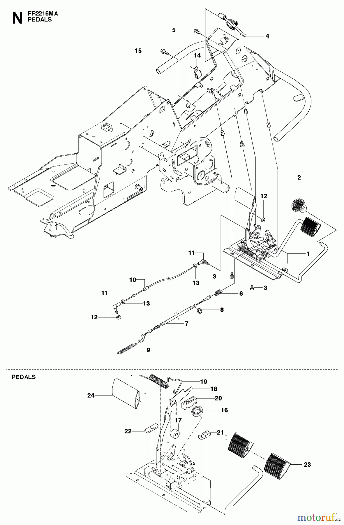Jonsered Reitermäher FR2213 MA (966802101) - Jonsered Rear-Engine Riding Mower (2012) PEDALS