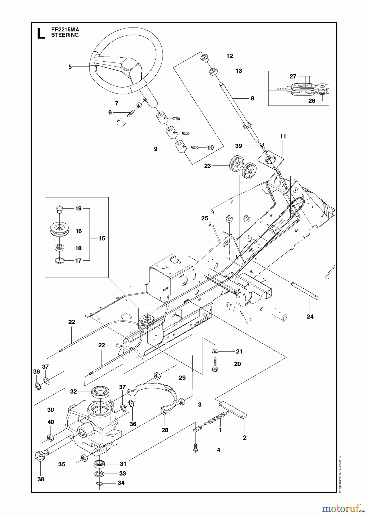 Jonsered Reitermäher FR2213 MA (966802101) - Jonsered Rear-Engine Riding Mower (2012) STEERING
