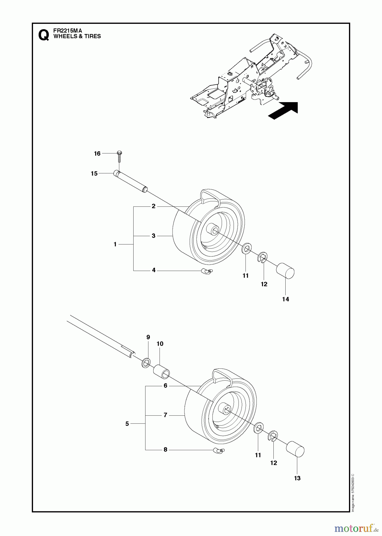 Jonsered Reitermäher FR2213 MA (966802101) - Jonsered Rear-Engine Riding Mower (2012) WHEELS TIRES