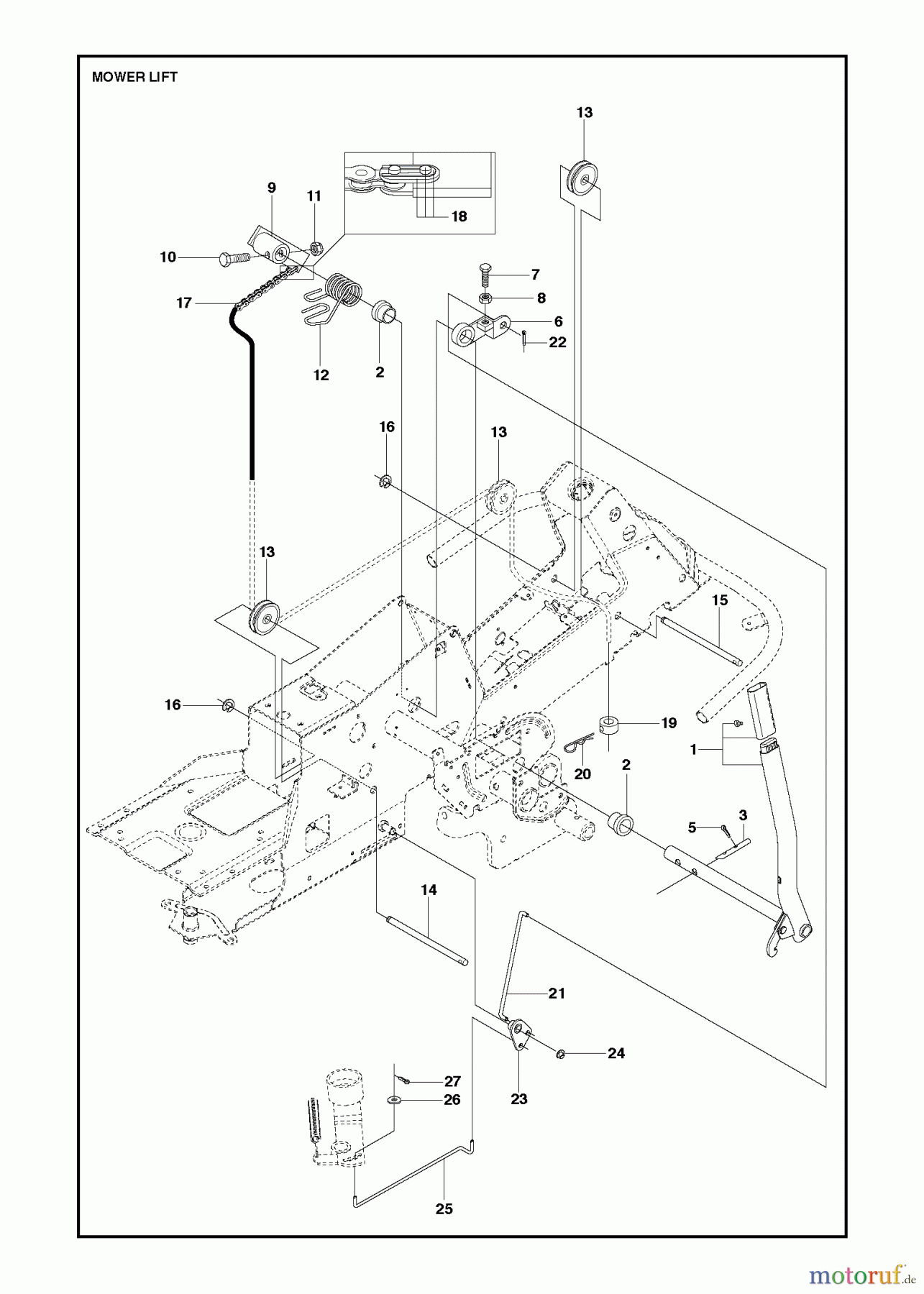 Jonsered Reitermäher FR2213 MA (967178901) - Jonsered Rear-Engine Riding Mower (2013) MOWER LIFT LEVER