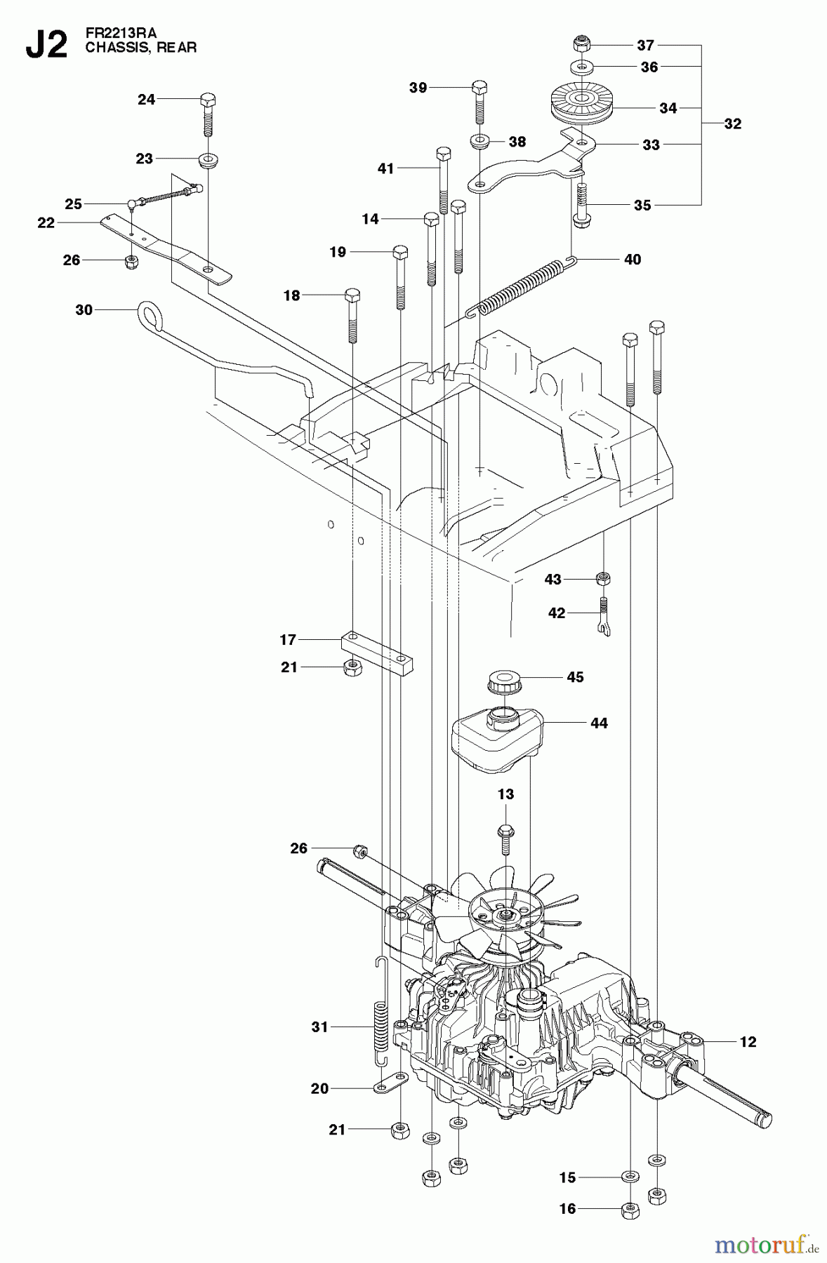 Jonsered Reitermäher FR2213 RA (966632001) - Jonsered Rear-Engine Riding Mower (2012) CHASSIS ENGINE PULLEYS #2