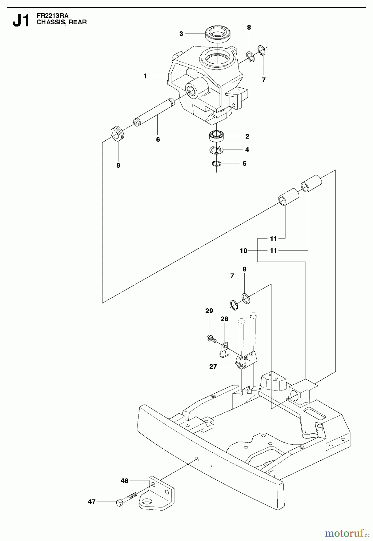Jonsered Reitermäher FR2213 RA (966632001) - Jonsered Rear-Engine Riding Mower (2011) CHASSIS ENGINE PULLEYS #2