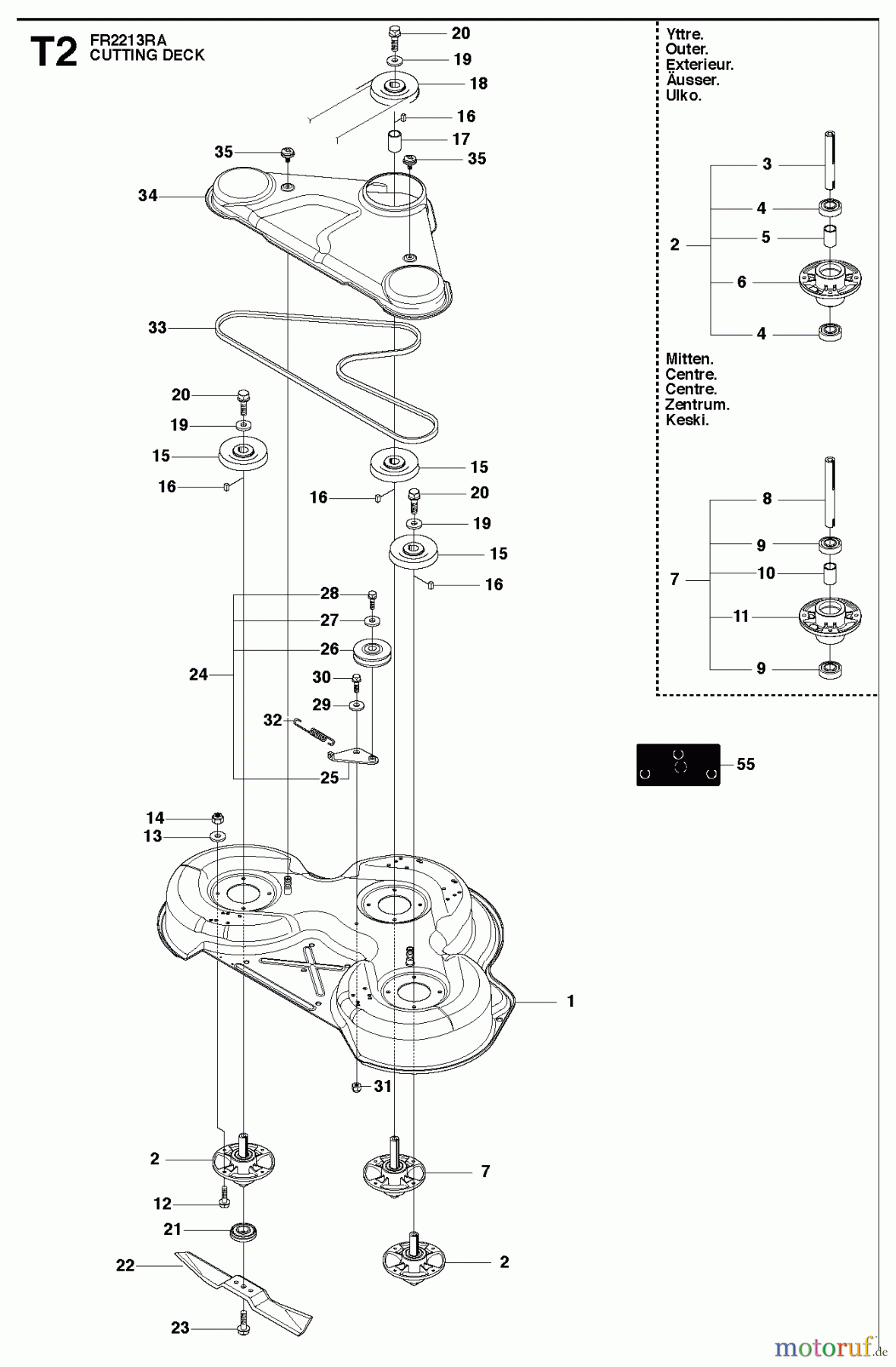 Jonsered Reitermäher FR2213 RA (966632001) - Jonsered Rear-Engine Riding Mower (2011) CUTTING EQUIPMENT #2
