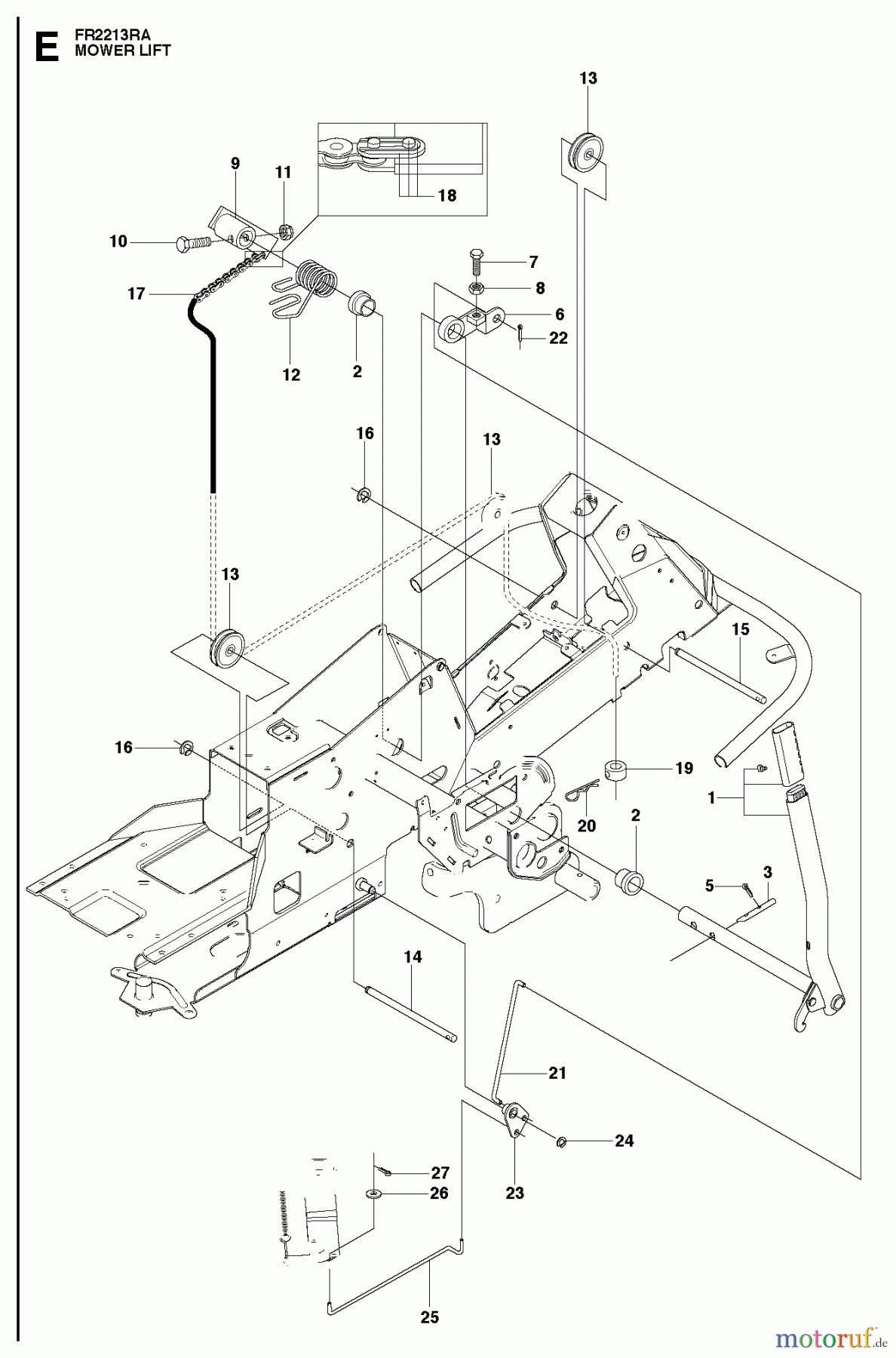 Jonsered Reitermäher FR2213 RA (966632001) - Jonsered Rear-Engine Riding Mower (2012) MOWER LIFT LEVER