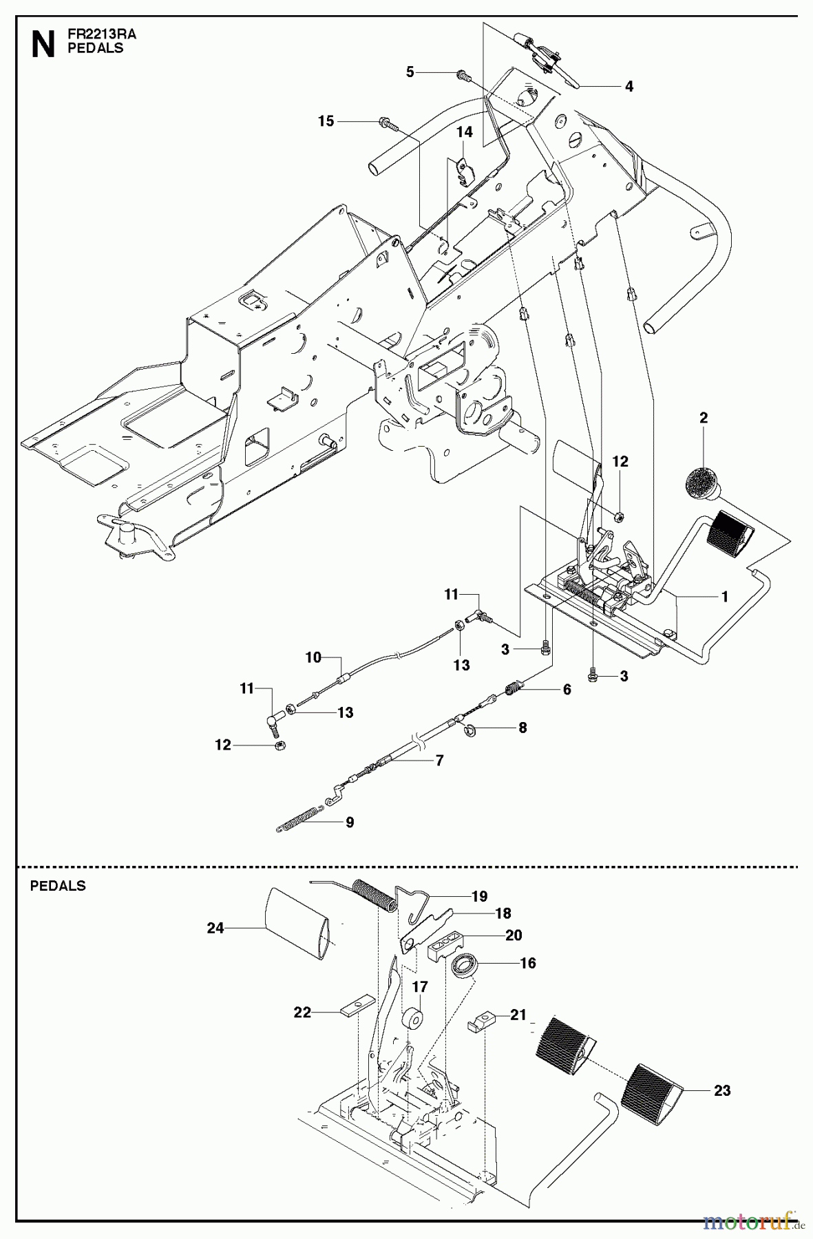 Jonsered Reitermäher FR2213 RA (966632001) - Jonsered Rear-Engine Riding Mower (2012) PEDALS