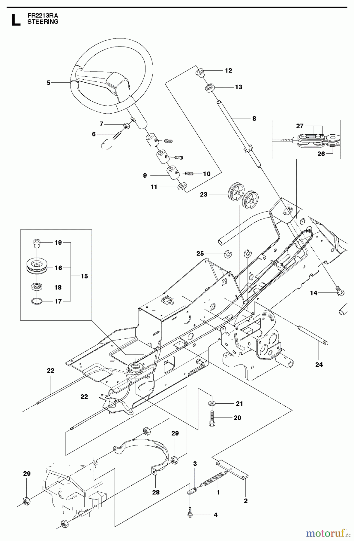 Jonsered Reitermäher FR2213 RA (966632001) - Jonsered Rear-Engine Riding Mower (2011) STEERING