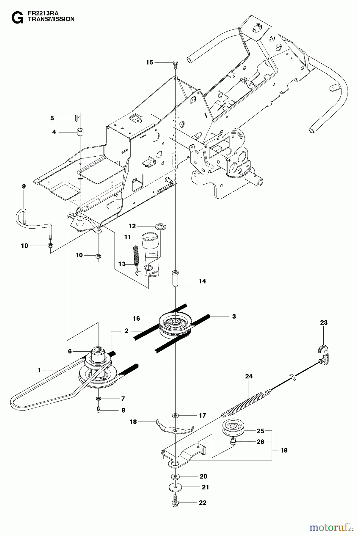 Jonsered Reitermäher FR2213 RA (966632001) - Jonsered Rear-Engine Riding Mower (2012) TRANSMISSION #1
