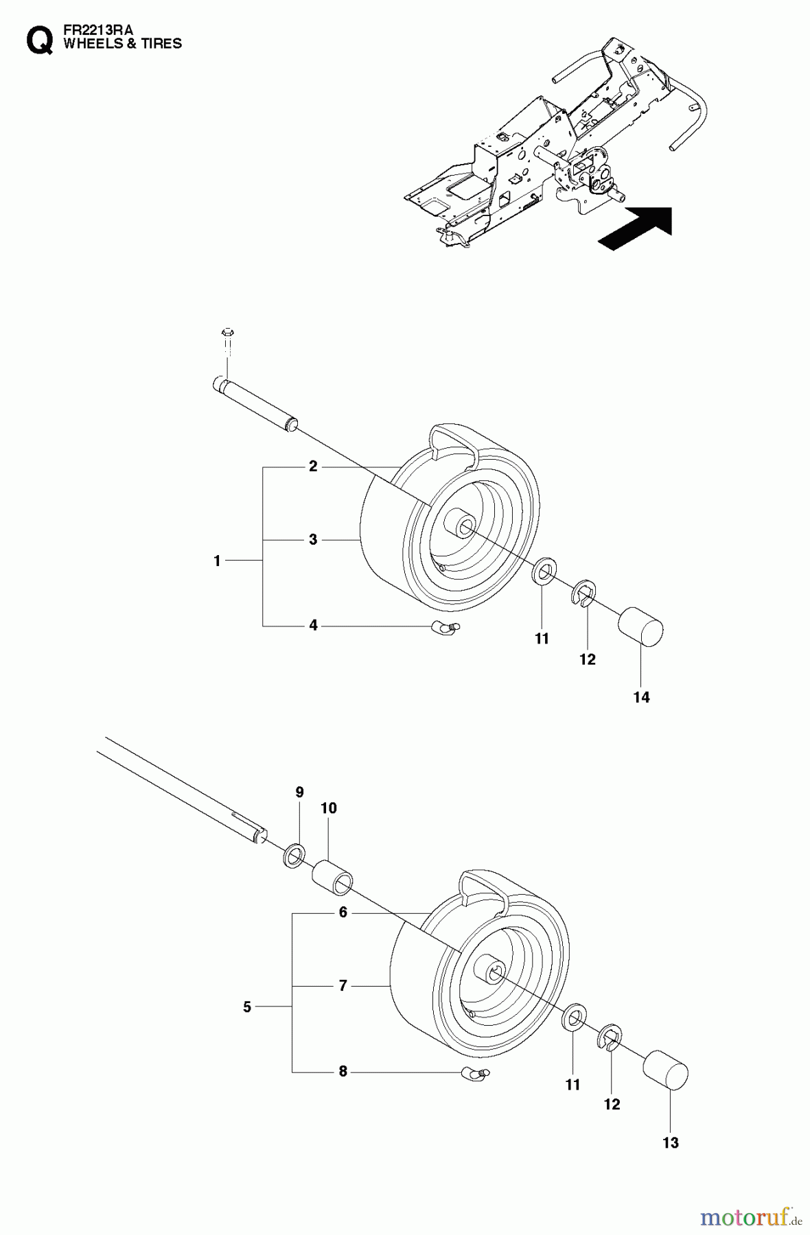 Jonsered Reitermäher FR2213 RA (966632001) - Jonsered Rear-Engine Riding Mower (2011) WHEELS TIRES