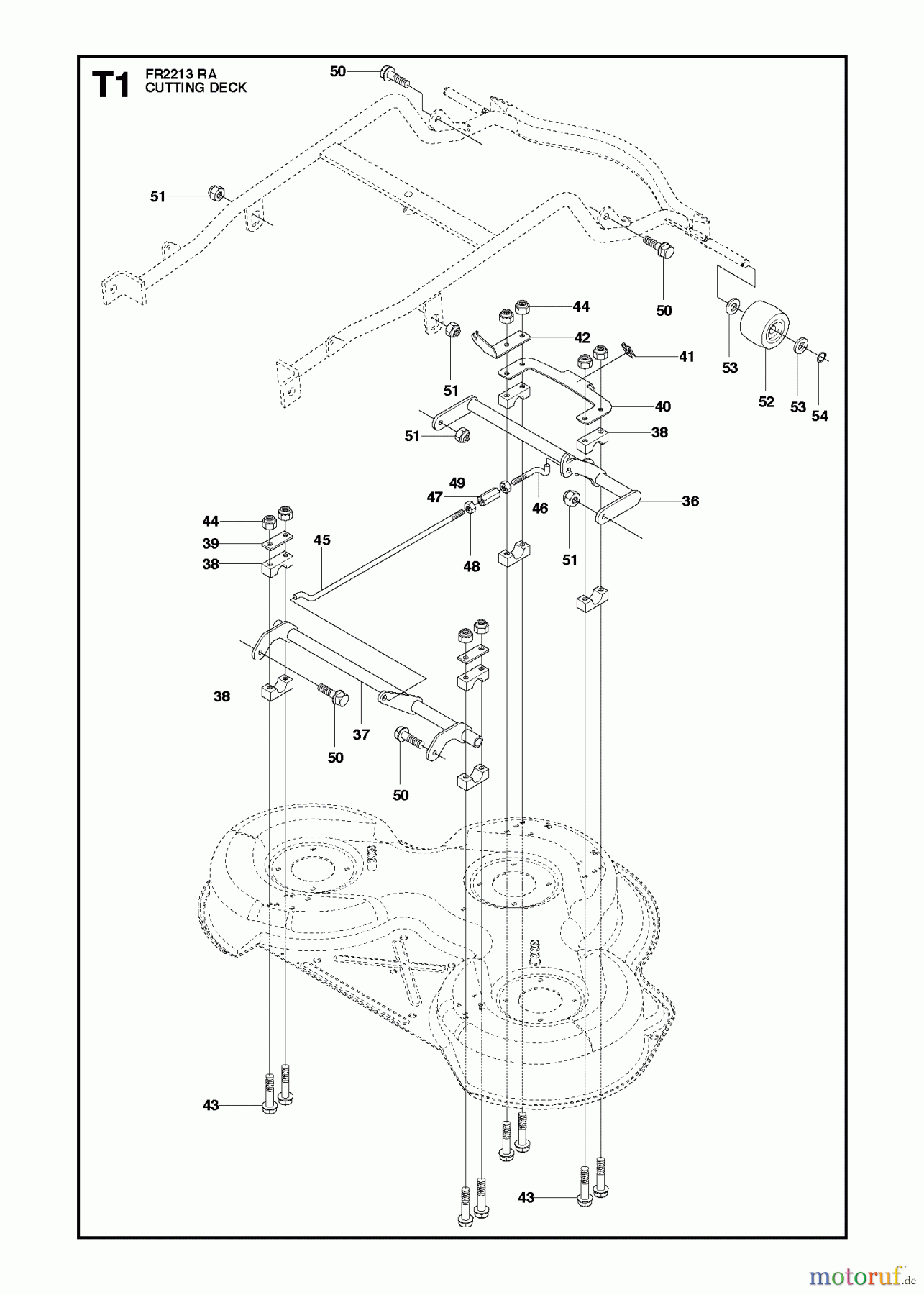 Jonsered Reitermäher FR2213 RA (966773301) - Jonsered Rear-Engine Riding Mower (2012) MOWER DECK / CUTTING DECK #1