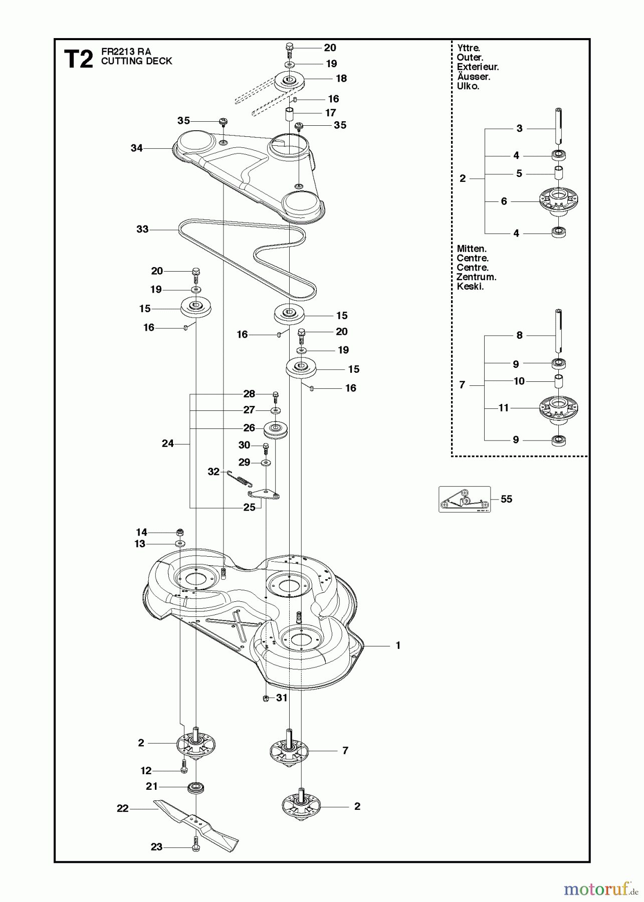 Jonsered Reitermäher FR2213 RA (966773301) - Jonsered Rear-Engine Riding Mower (2012) MOWER DECK / CUTTING DECK #2