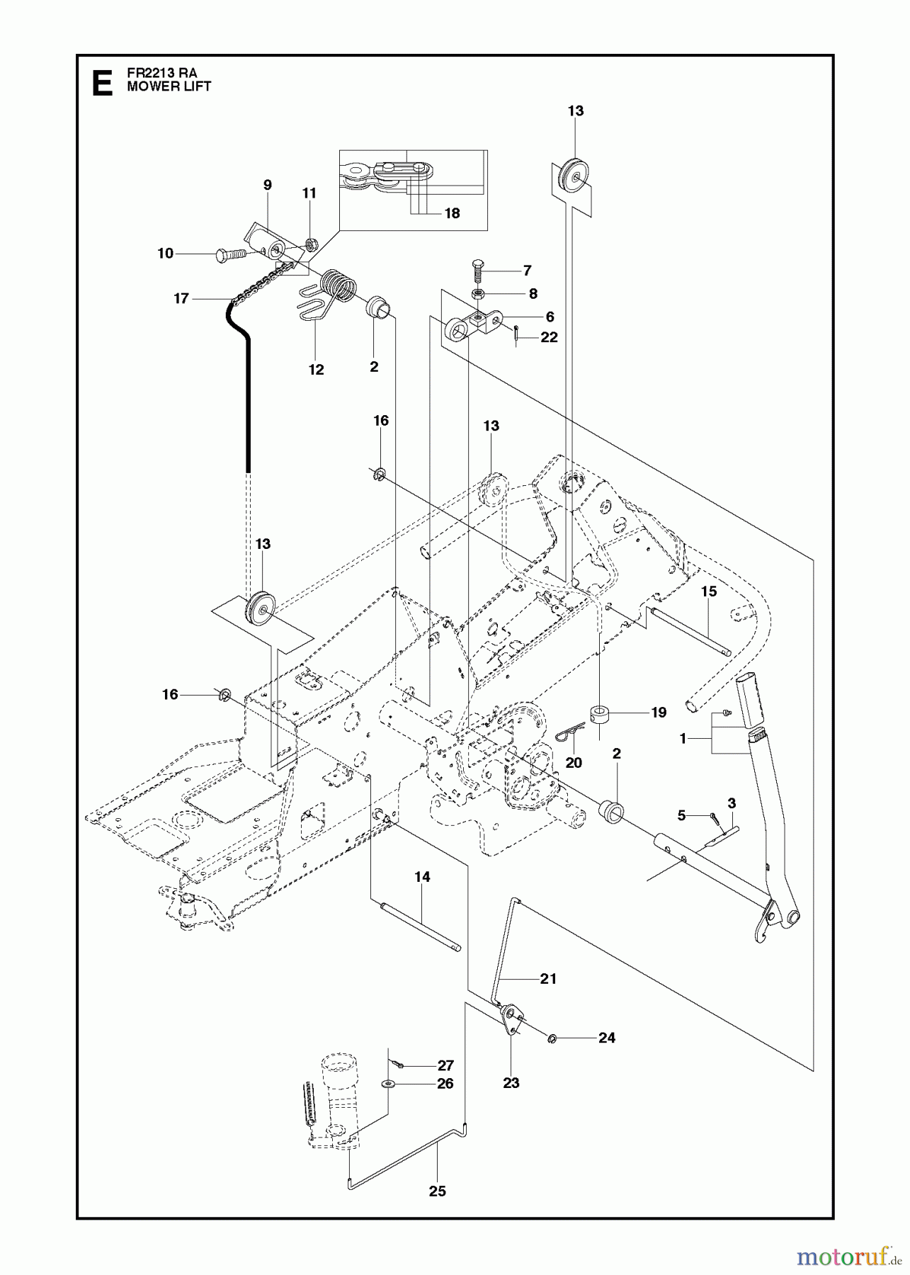  Jonsered Reitermäher FR2213 RA (966773301) - Jonsered Rear-Engine Riding Mower (2012) MOWER LIFT LEVER