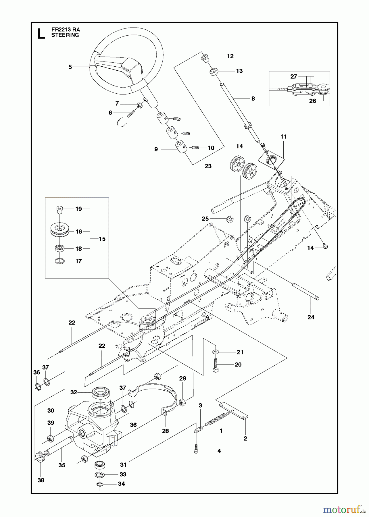  Jonsered Reitermäher FR2213 RA (966773301) - Jonsered Rear-Engine Riding Mower (2012) STEERING