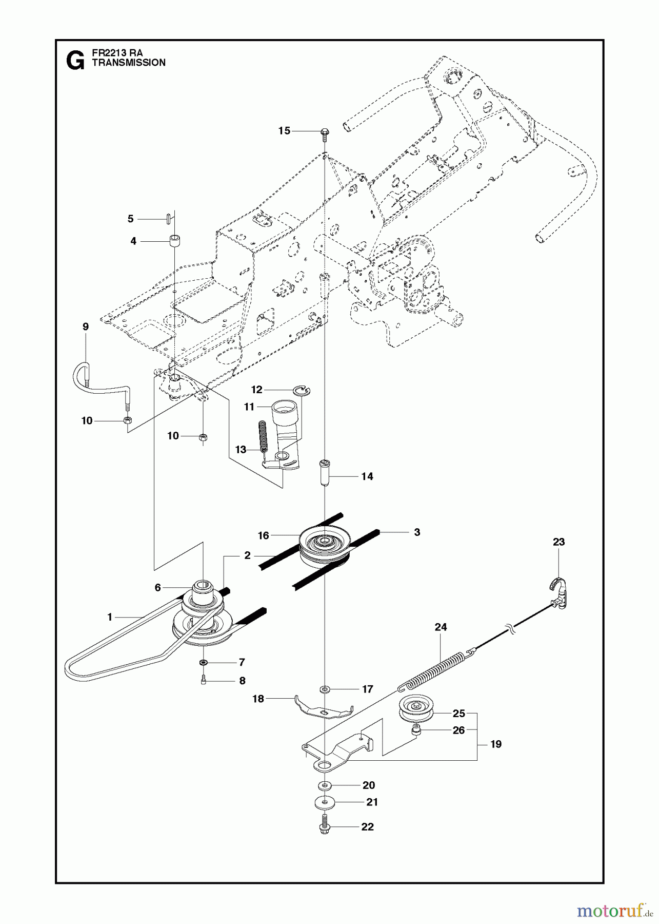 Jonsered Reitermäher FR2213 RA (966773301) - Jonsered Rear-Engine Riding Mower (2012) TRANSMISSION