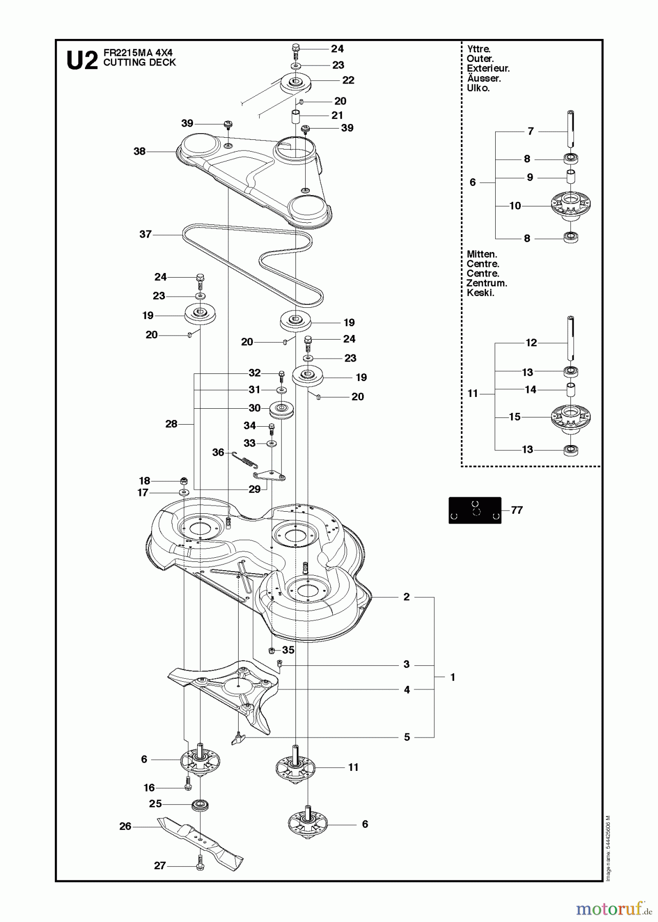 Jonsered Reitermäher FR2215 MA 4x4 (966632201) - Jonsered Rear-Engine Riding Mower (2011) MOWER DECK / CUTTING DECK #1