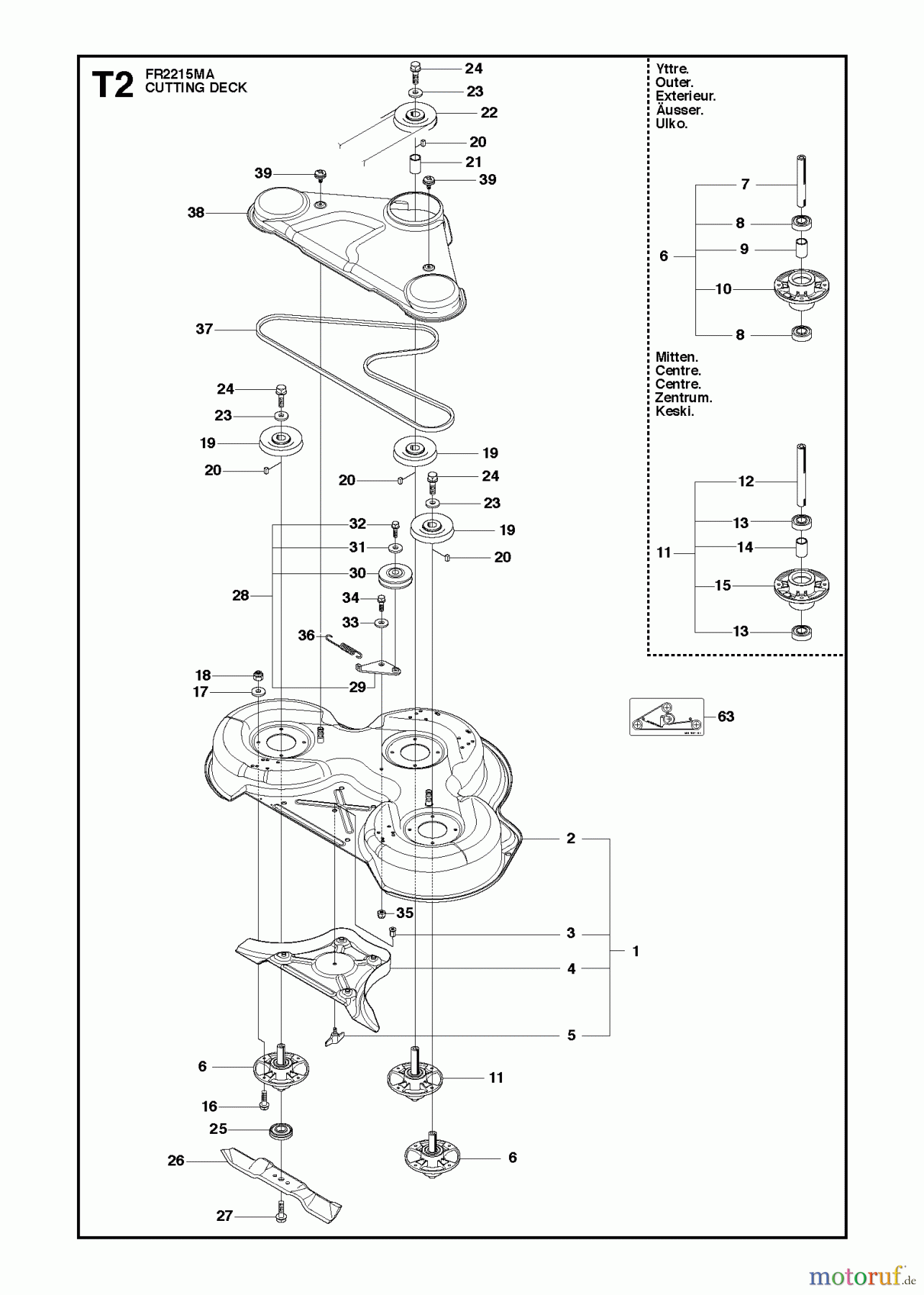 Jonsered Reitermäher FR2215 MA 4x4 (966773501) - Jonsered Rear-Engine Riding Mower (2012) MOWER DECK / CUTTING DECK #2