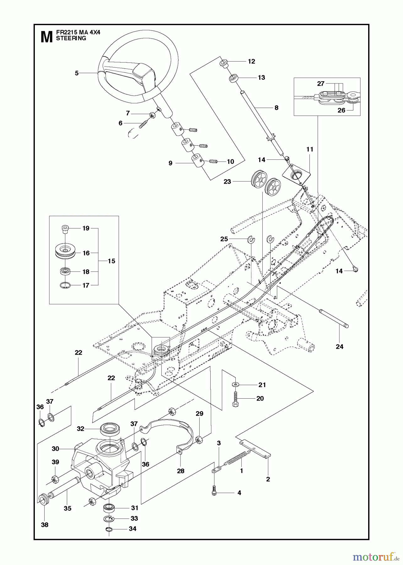  Jonsered Reitermäher FR2215 MA 4x4 (966773501) - Jonsered Rear-Engine Riding Mower (2012) STEERING