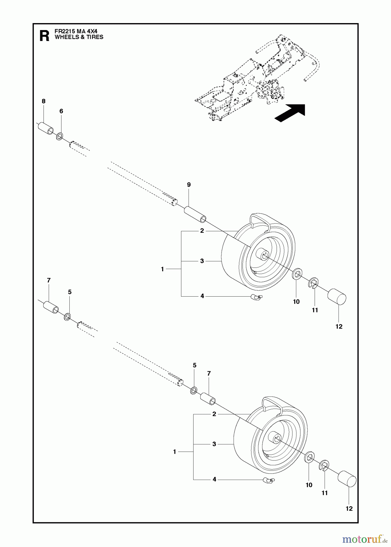 Jonsered Reitermäher FR2215 MA 4x4 (966773501) - Jonsered Rear-Engine Riding Mower (2012) WHEELS TIRES