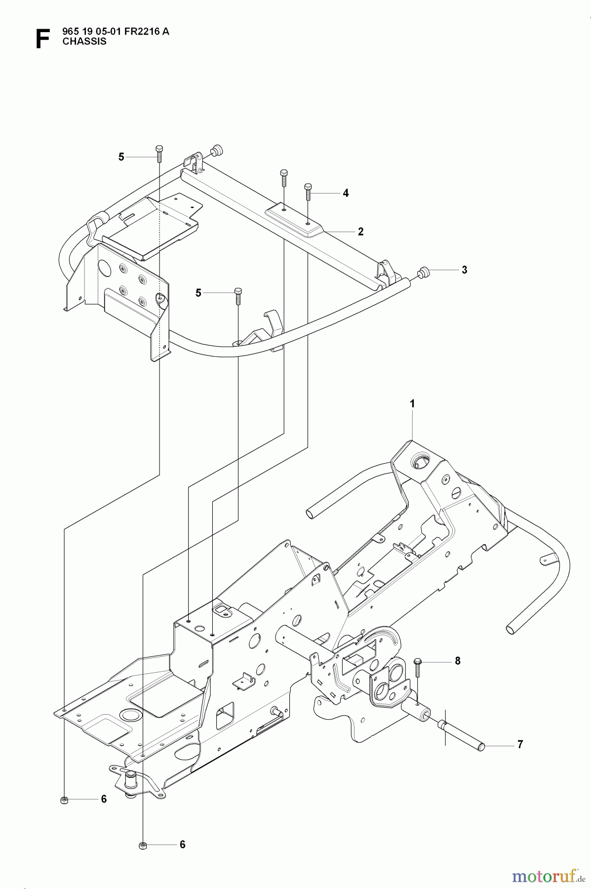  Jonsered Reitermäher FR2216 A (965190501) - Jonsered Rear-Engine Riding Mower (2008-01) CHASSIS / FRAME