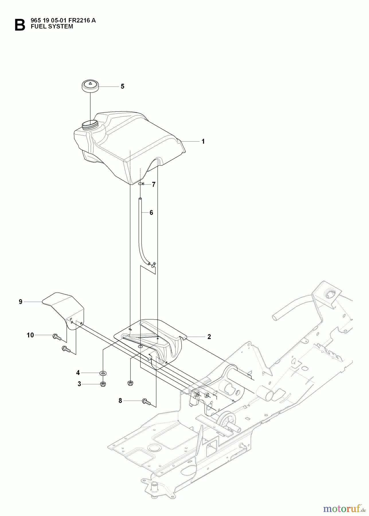 Jonsered Reitermäher FR2216 A (965190501) - Jonsered Rear-Engine Riding Mower (2008-01) FUEL SYSTEM