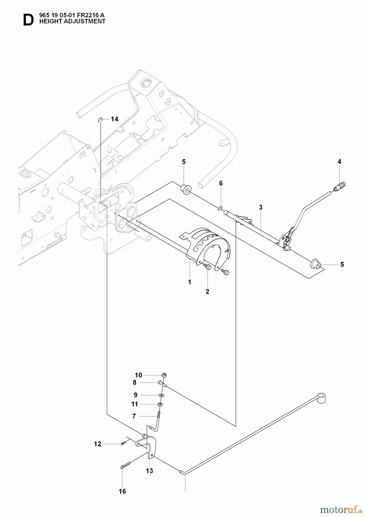  Jonsered Reitermäher FR2216 A (965190501) - Jonsered Rear-Engine Riding Mower (2008-01) HEIGHT ADJUSTMENT