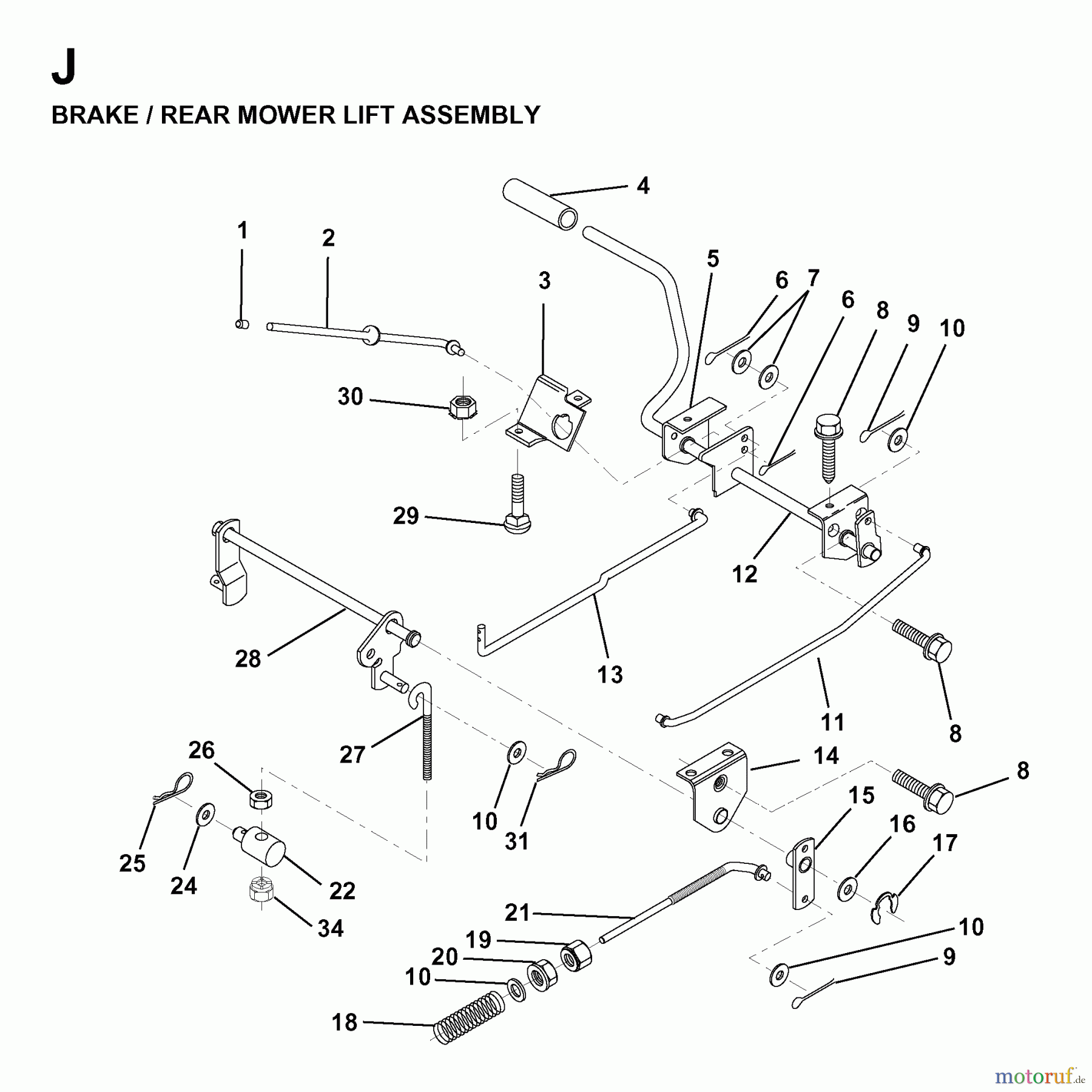 Jonsered Rasen und Garten Traktoren LR12 (1998-04) - Jonsered Lawn & Garden Tractor (Canada) BRAKE / REAR MOWER LIFT