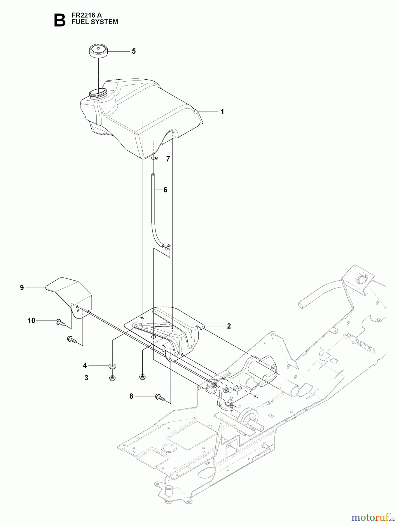 Jonsered Reitermäher FR2216 A (965190501) - Jonsered Rear-Engine Riding Mower (2009-02) FUEL SYSTEM
