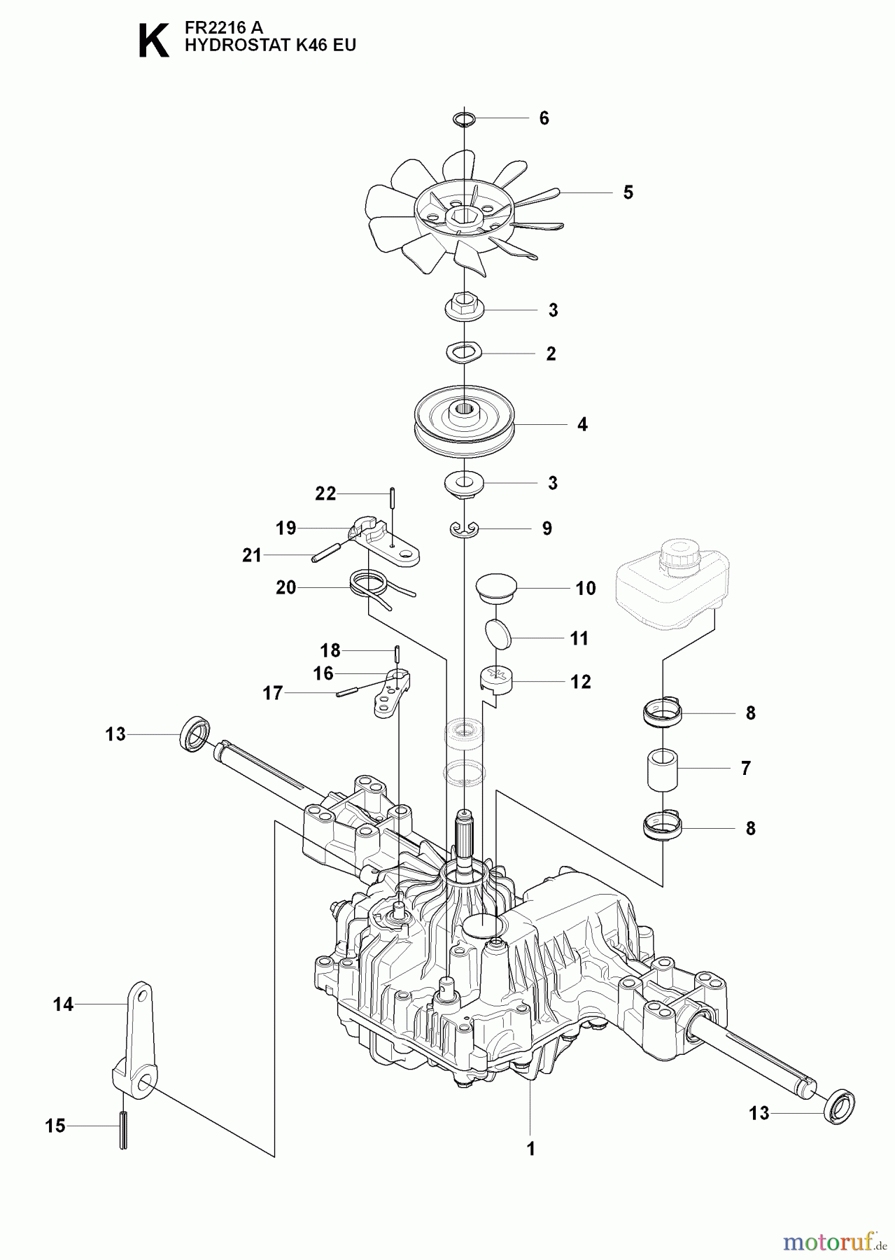  Jonsered Reitermäher FR2216 A (965190501) - Jonsered Rear-Engine Riding Mower (2009-02) HYDRAULIC PUMP- MOTOR