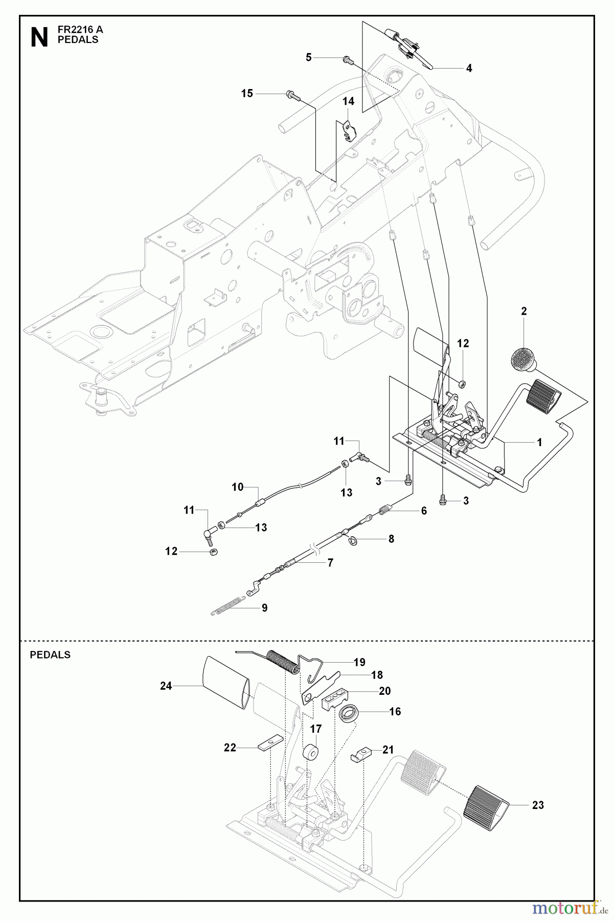 Jonsered Reitermäher FR2216 A (965190501) - Jonsered Rear-Engine Riding Mower (2009-02) PEDALS