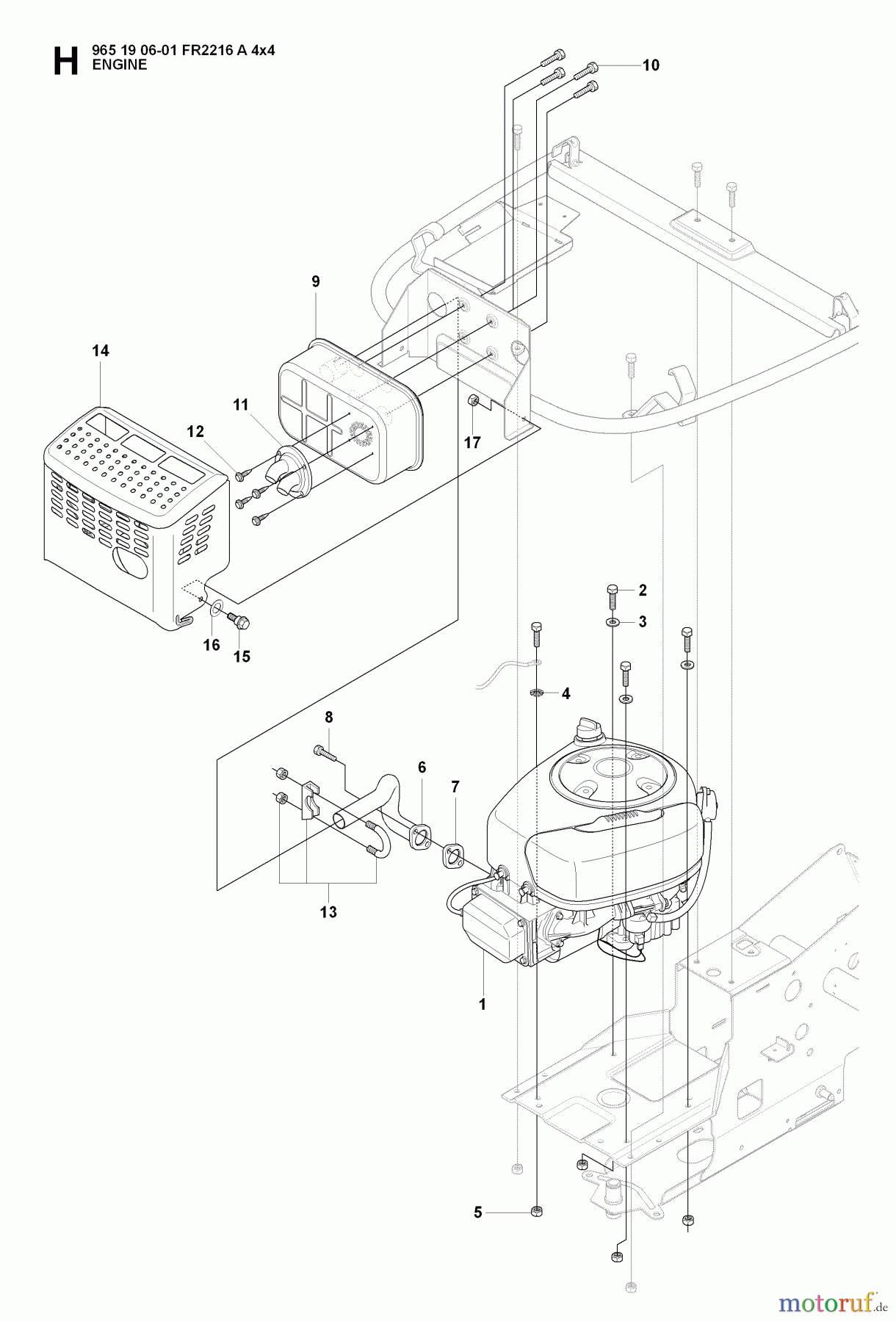  Jonsered Reitermäher FR2216 A 4X4 - Jonsered Rear-Engine Riding Mower (2008-01) ENGINE