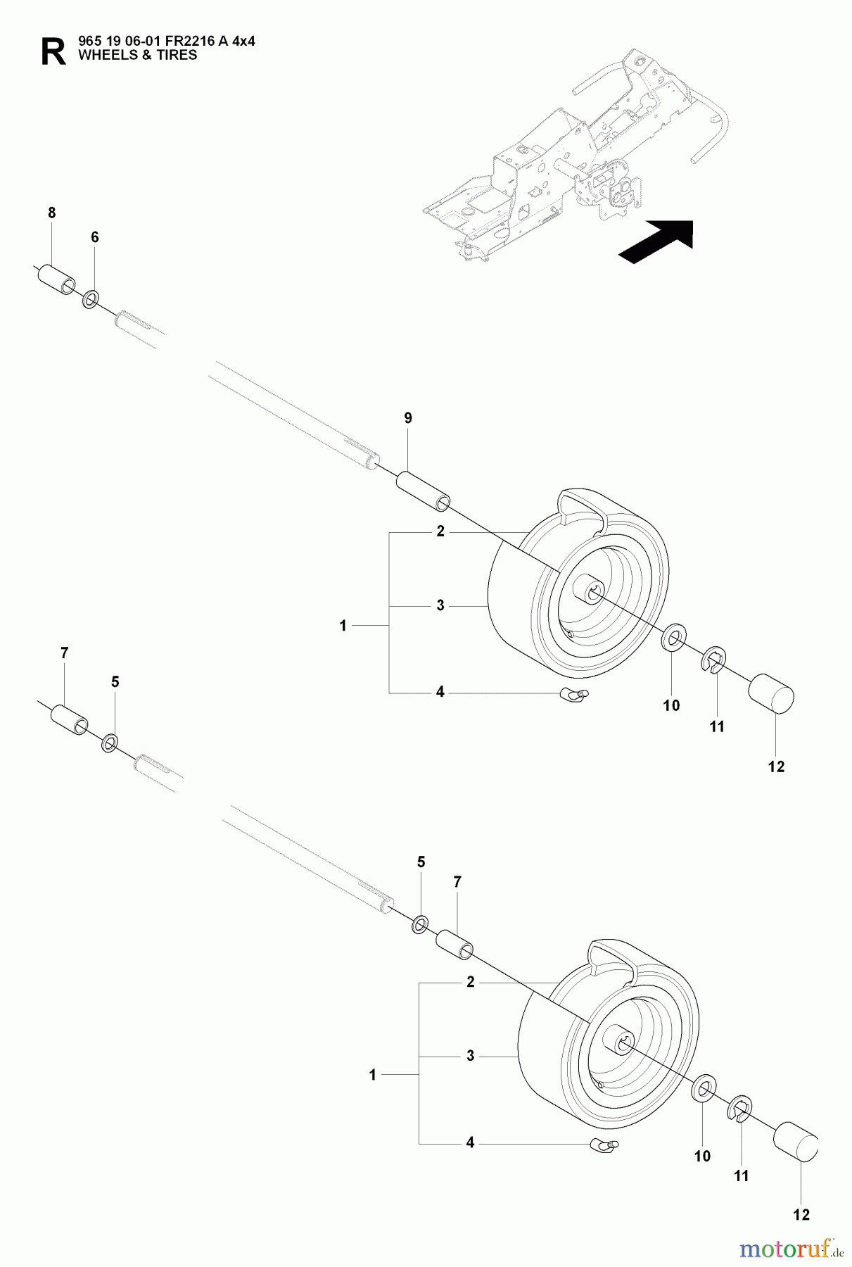  Jonsered Reitermäher FR2216 A 4X4 - Jonsered Rear-Engine Riding Mower (2008-01) WHEELS TIRES