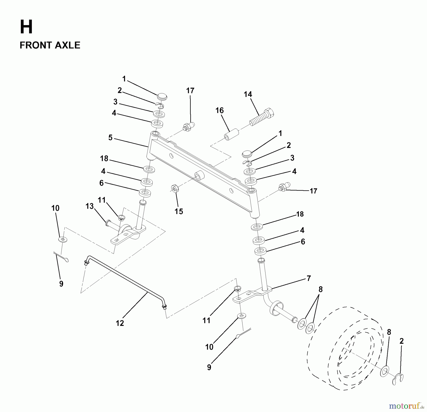 Jonsered Rasen und Garten Traktoren LR12 (1998-04) - Jonsered Lawn & Garden Tractor (Canada) FRONT AXEL