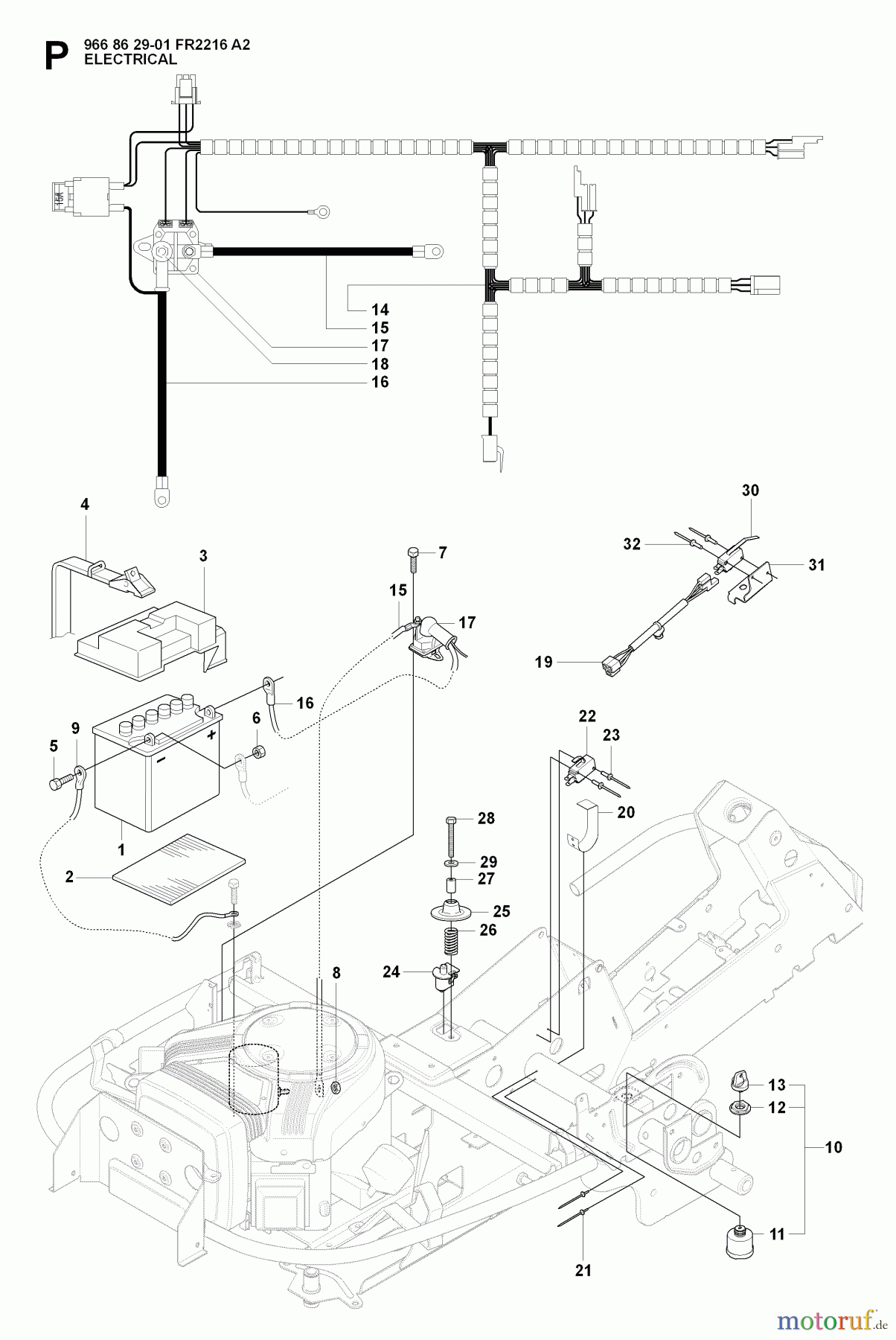 Jonsered Reitermäher FR2216 A2 (966862901) - Jonsered Rear-Engine Riding Mower (2008-01) ELECTRICAL