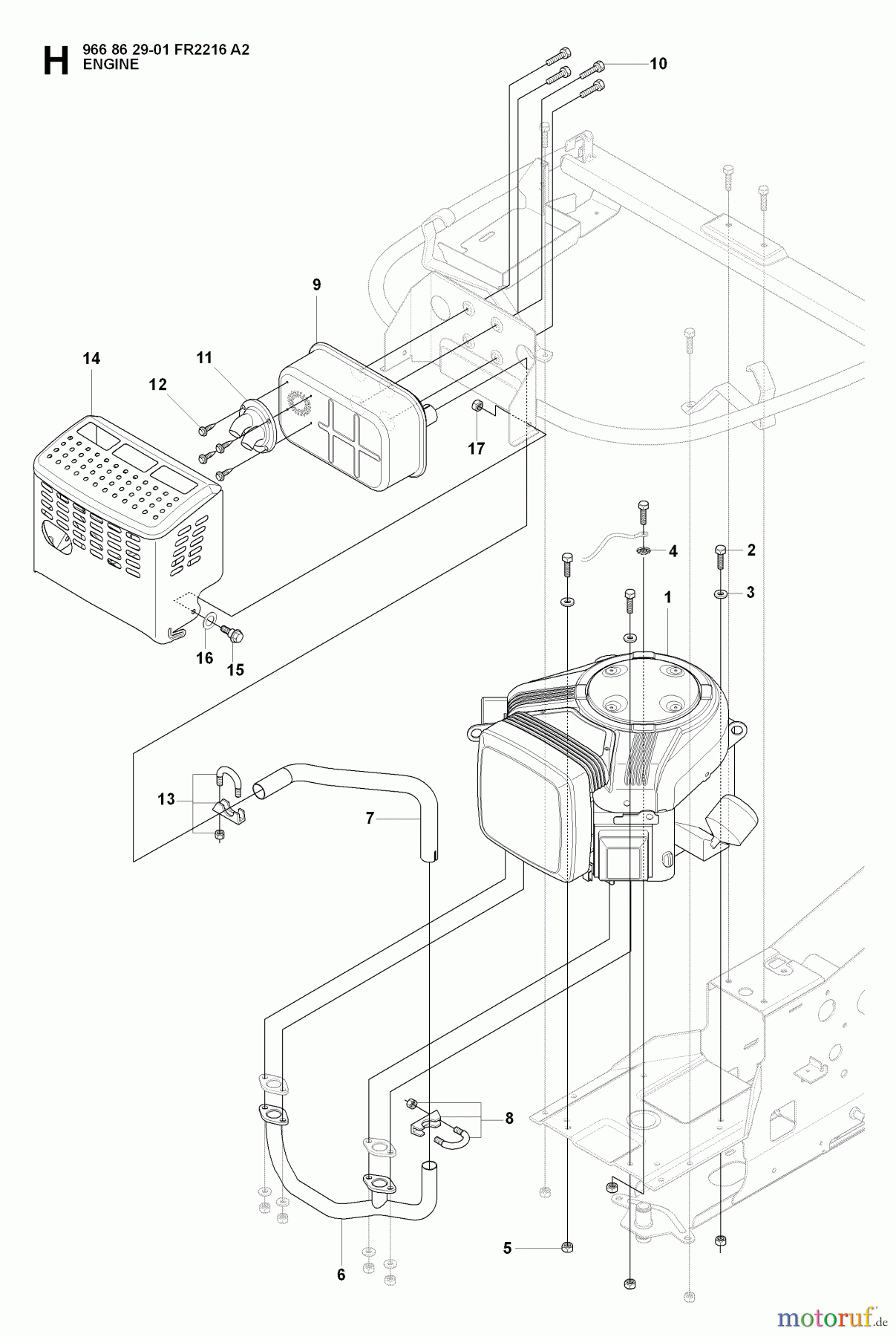 Jonsered Reitermäher FR2216 A2 (966862901) - Jonsered Rear-Engine Riding Mower (2008-01) ENGINE