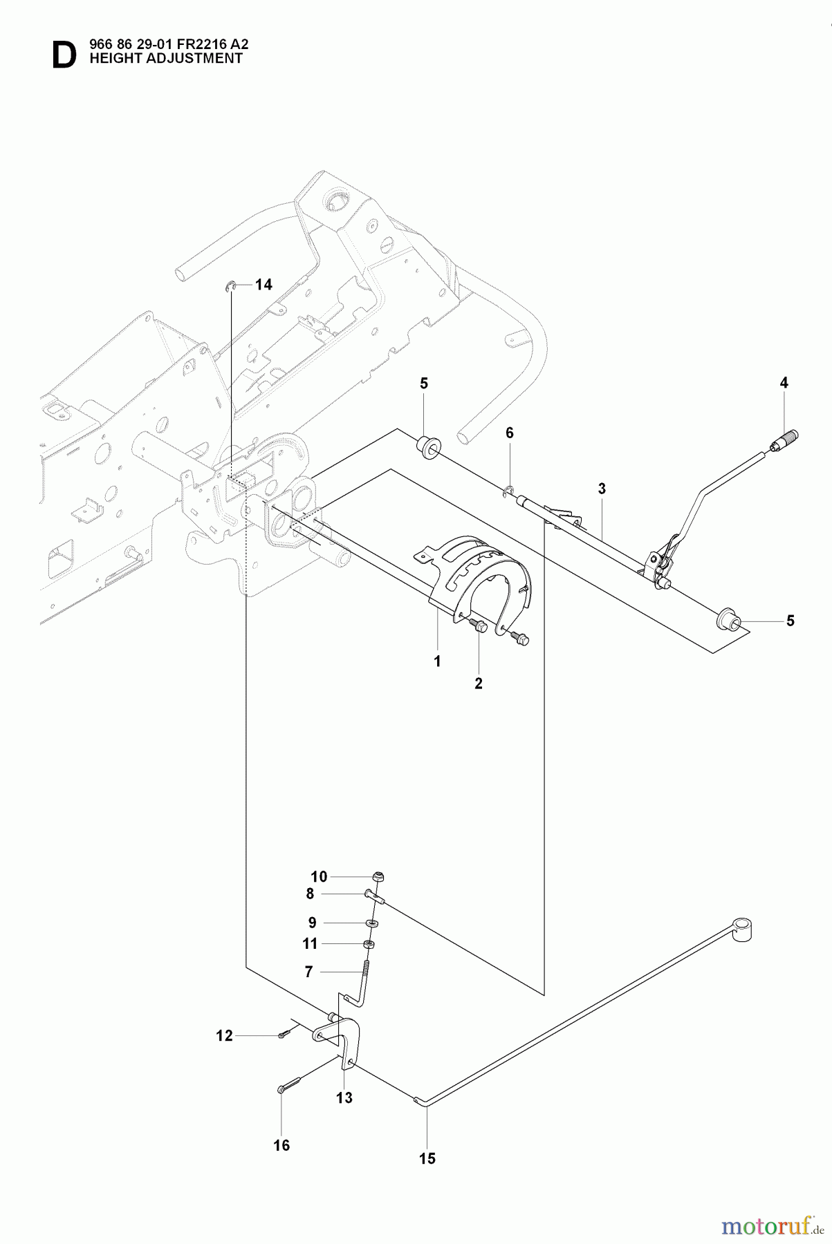 Jonsered Reitermäher FR2216 A2 (966862901) - Jonsered Rear-Engine Riding Mower (2008-01) HEIGHT ADJUSTMENT