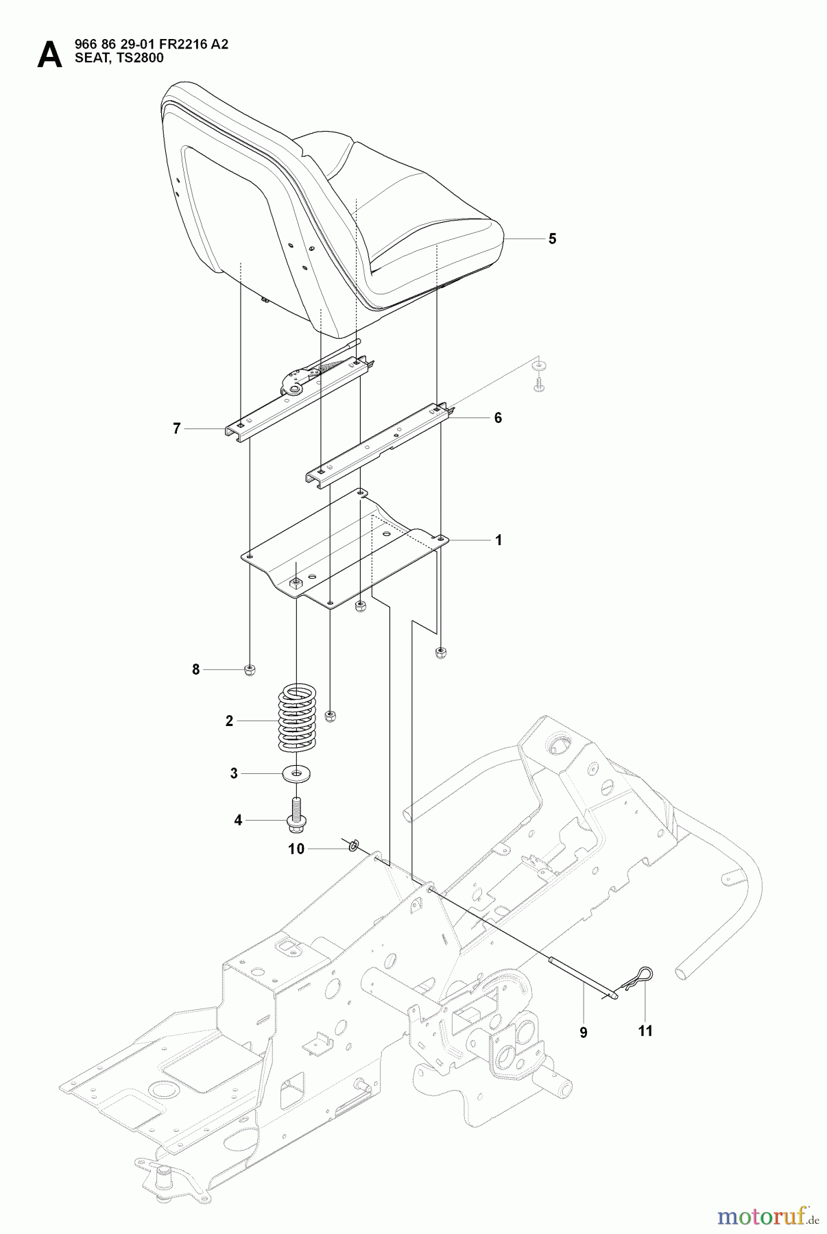Jonsered Reitermäher FR2216 A2 (966862901) - Jonsered Rear-Engine Riding Mower (2008-01) SEAT