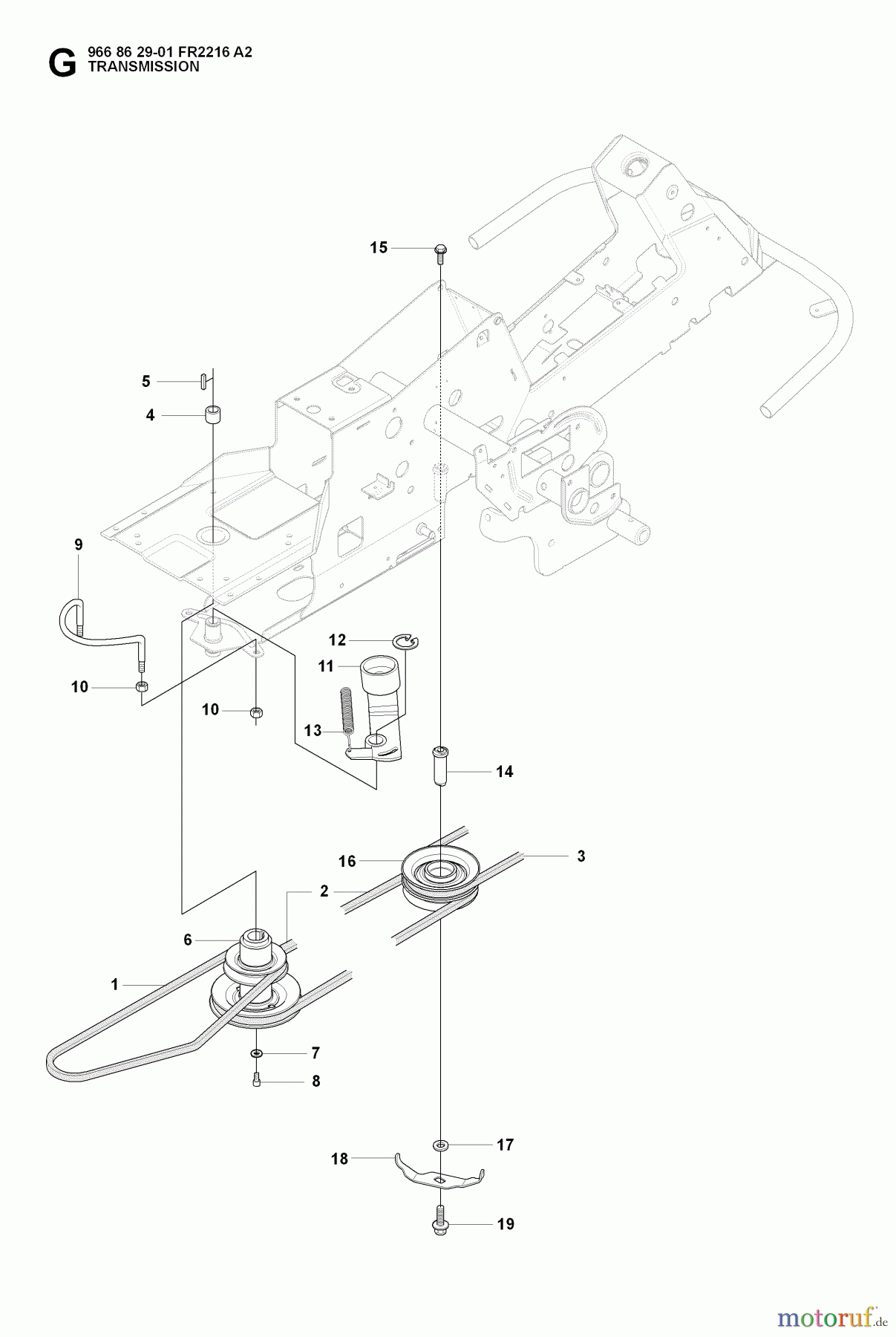 Jonsered Reitermäher FR2216 A2 (966862901) - Jonsered Rear-Engine Riding Mower (2008-01) TRANSMISSION