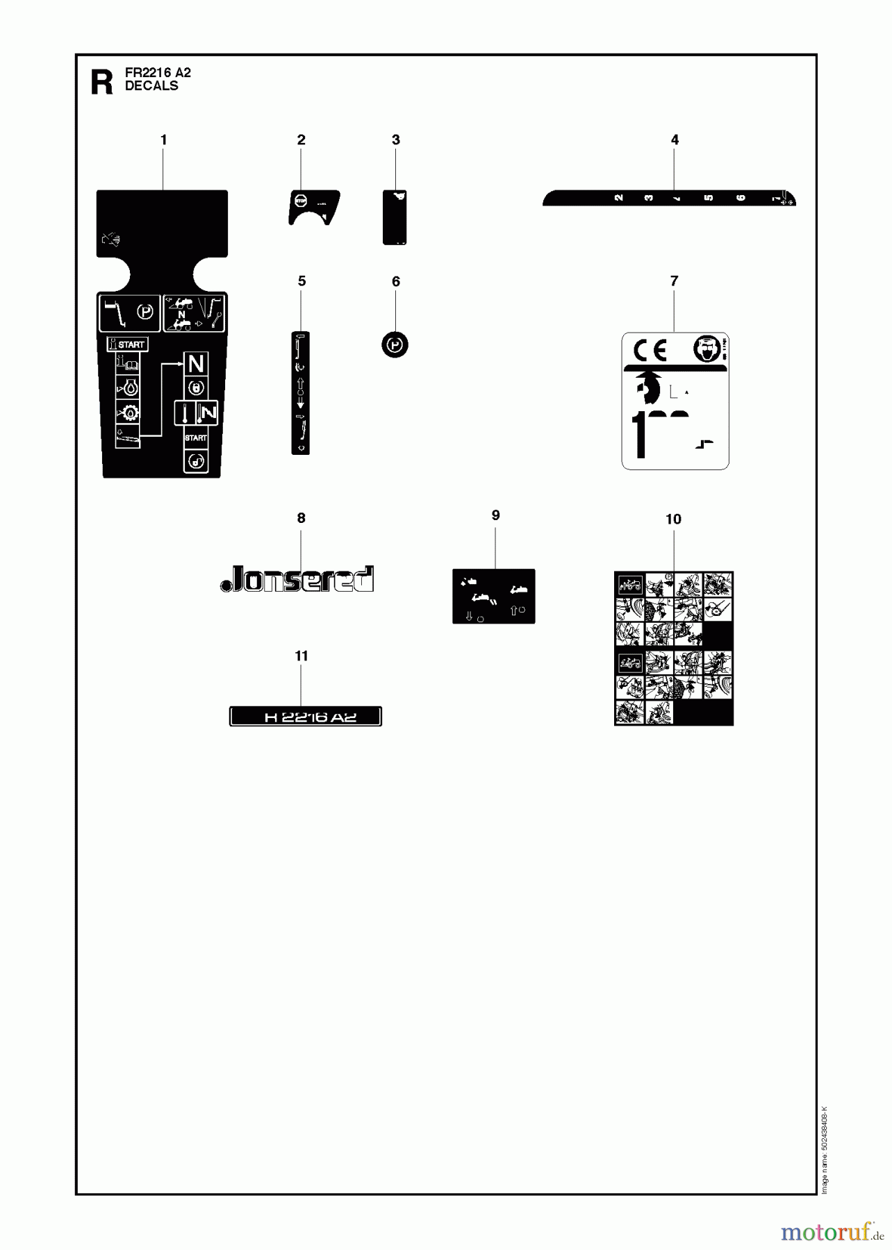 Jonsered Reitermäher FR2216 A2 (966862901) - Jonsered Rear-Engine Riding Mower (2009-02) DECALS