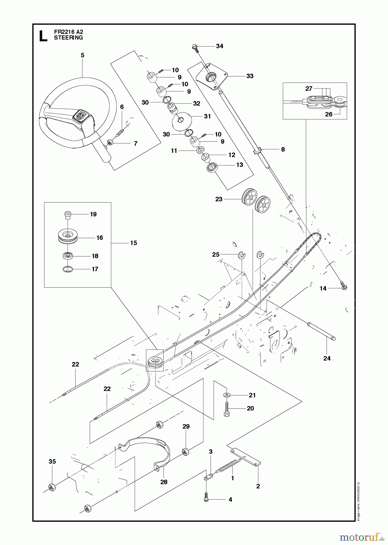 Jonsered Reitermäher FR2216 A2 (966862901) - Jonsered Rear-Engine Riding Mower (2009-02) STEERING