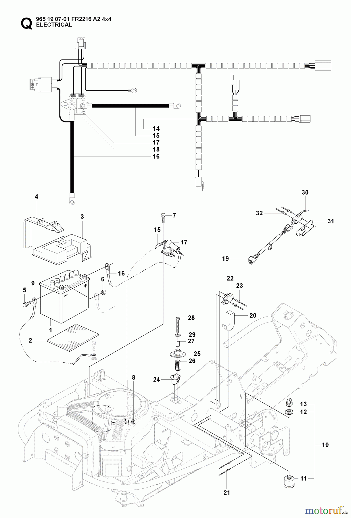 Jonsered Reitermäher FR2216 A2 4X4 (965190701) - Jonsered Rear-Engine Riding Mower (2008-01) ELECTRICAL