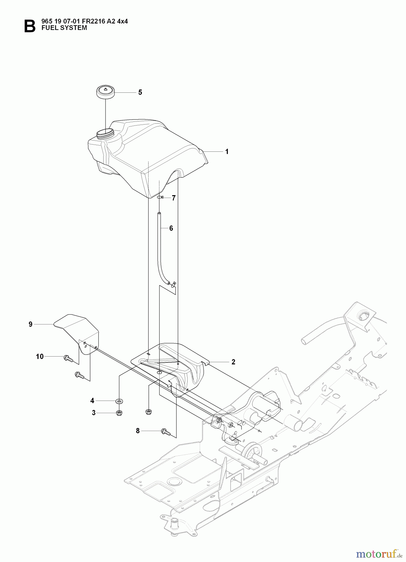 Jonsered Reitermäher FR2216 A2 4X4 (965190701) - Jonsered Rear-Engine Riding Mower (2008-01) FUEL SYSTEM