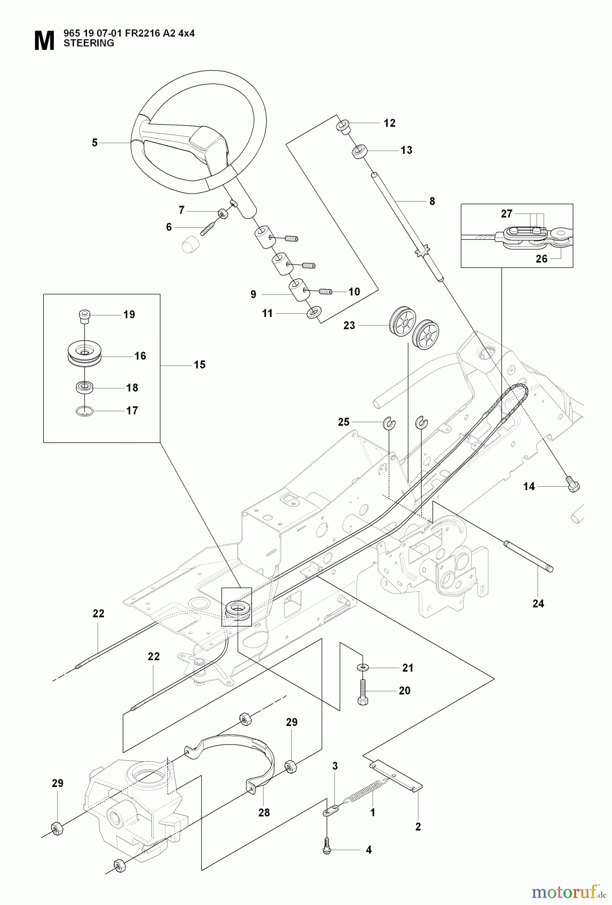 Jonsered Reitermäher FR2216 A2 4X4 (965190701) - Jonsered Rear-Engine Riding Mower (2008-01) STEERING