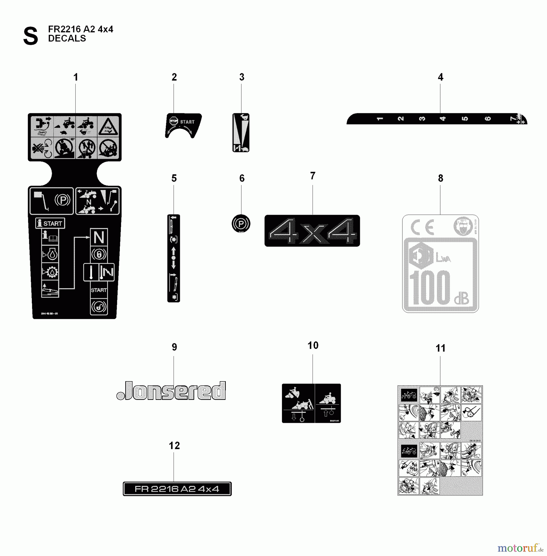 Jonsered Reitermäher FR2216 A2 4X4 (965190701) - Jonsered Rear-Engine Riding Mower (2009-02) DECALS